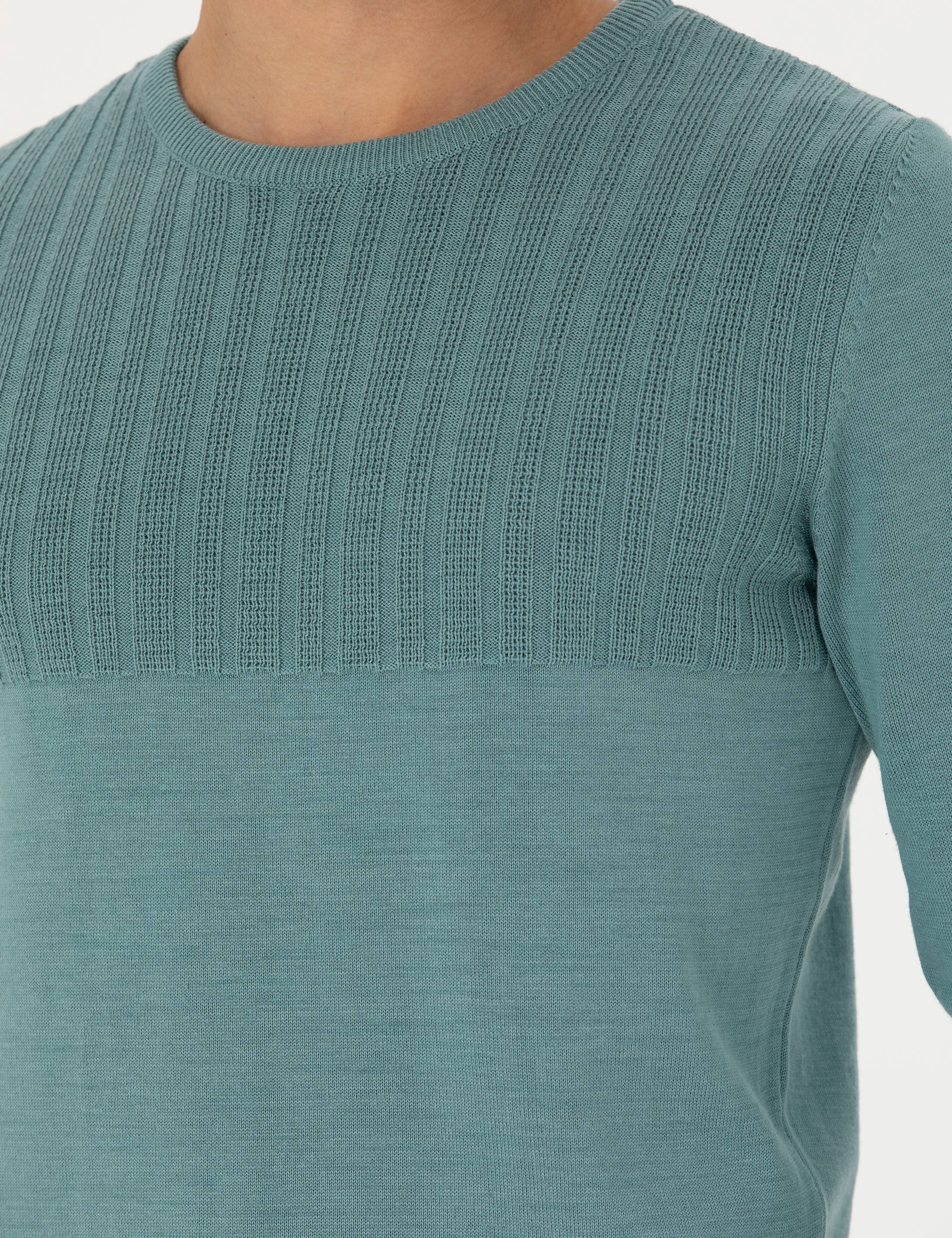 Koyu Mint Slim Fit Bisiklet Yaka Triko Kazak - Image 7