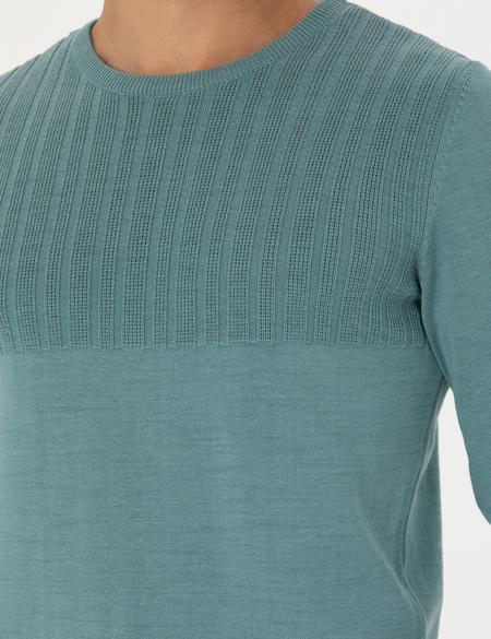 Koyu Mint Slim Fit Bisiklet Yaka Triko Kazak - 50279261027