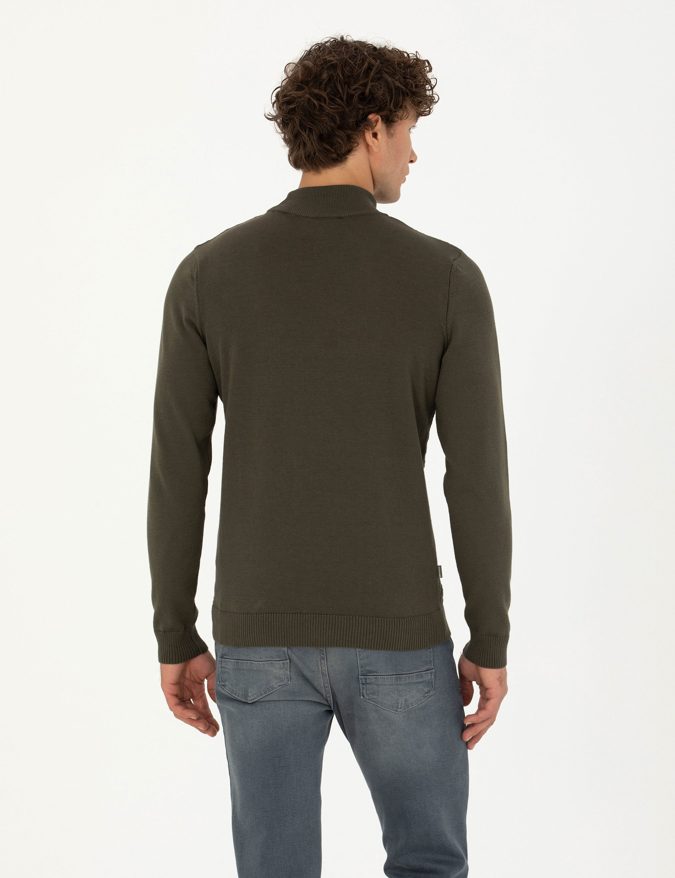 Koyu Haki Slim Fit Yarım Balıkçı Yaka Triko Kazak - Image 5