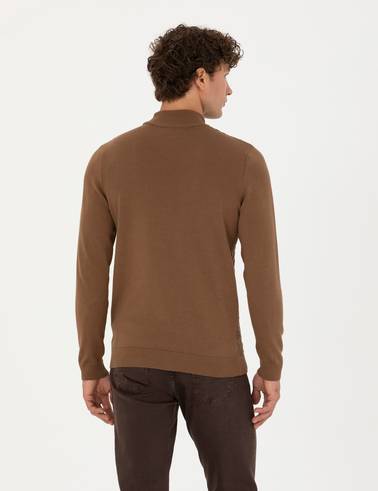 Yeşil Slim Fit Yarım Balıkçı Yaka Triko Kazak