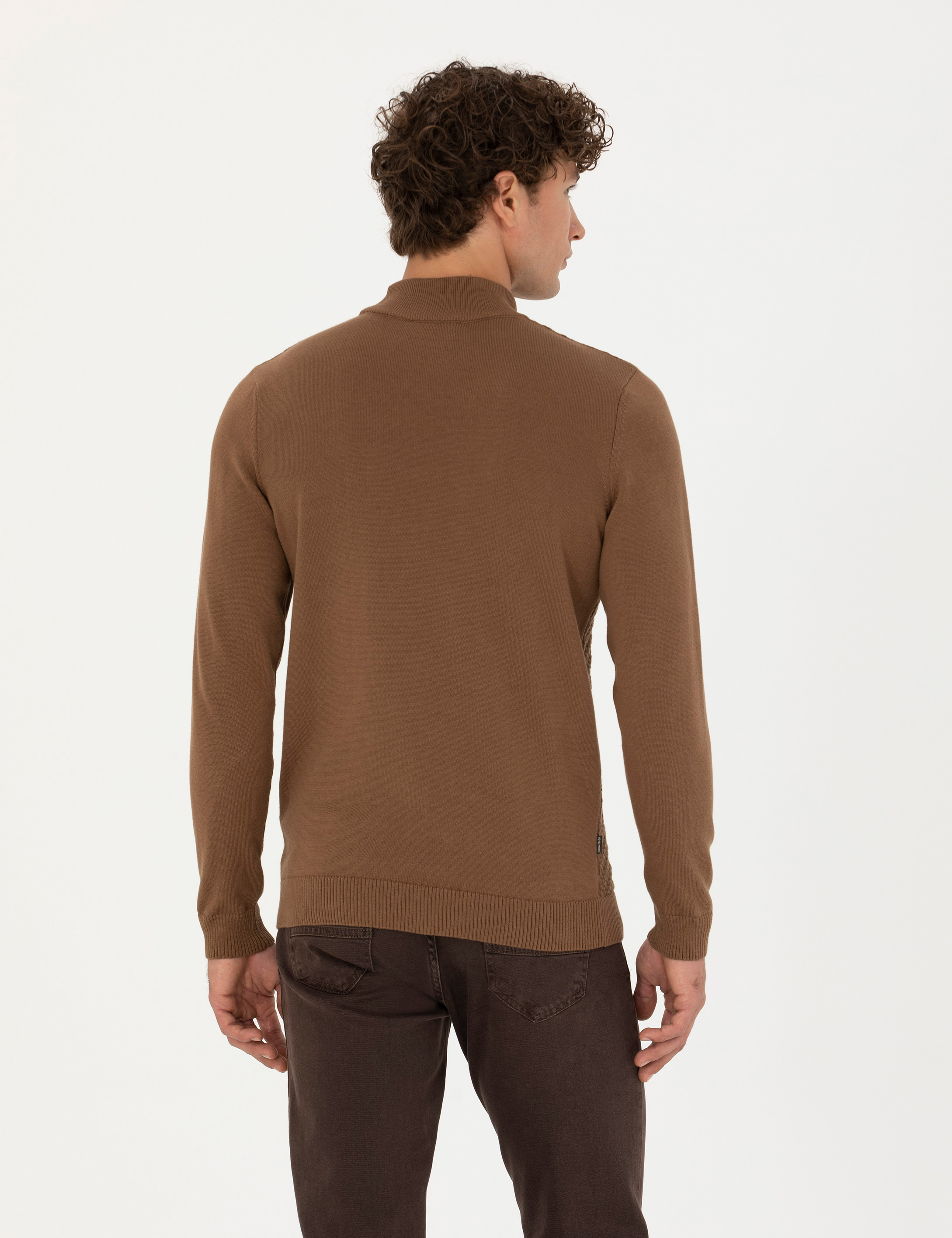 Yeşil Slim Fit Yarım Balıkçı Yaka Triko Kazak - Image 5