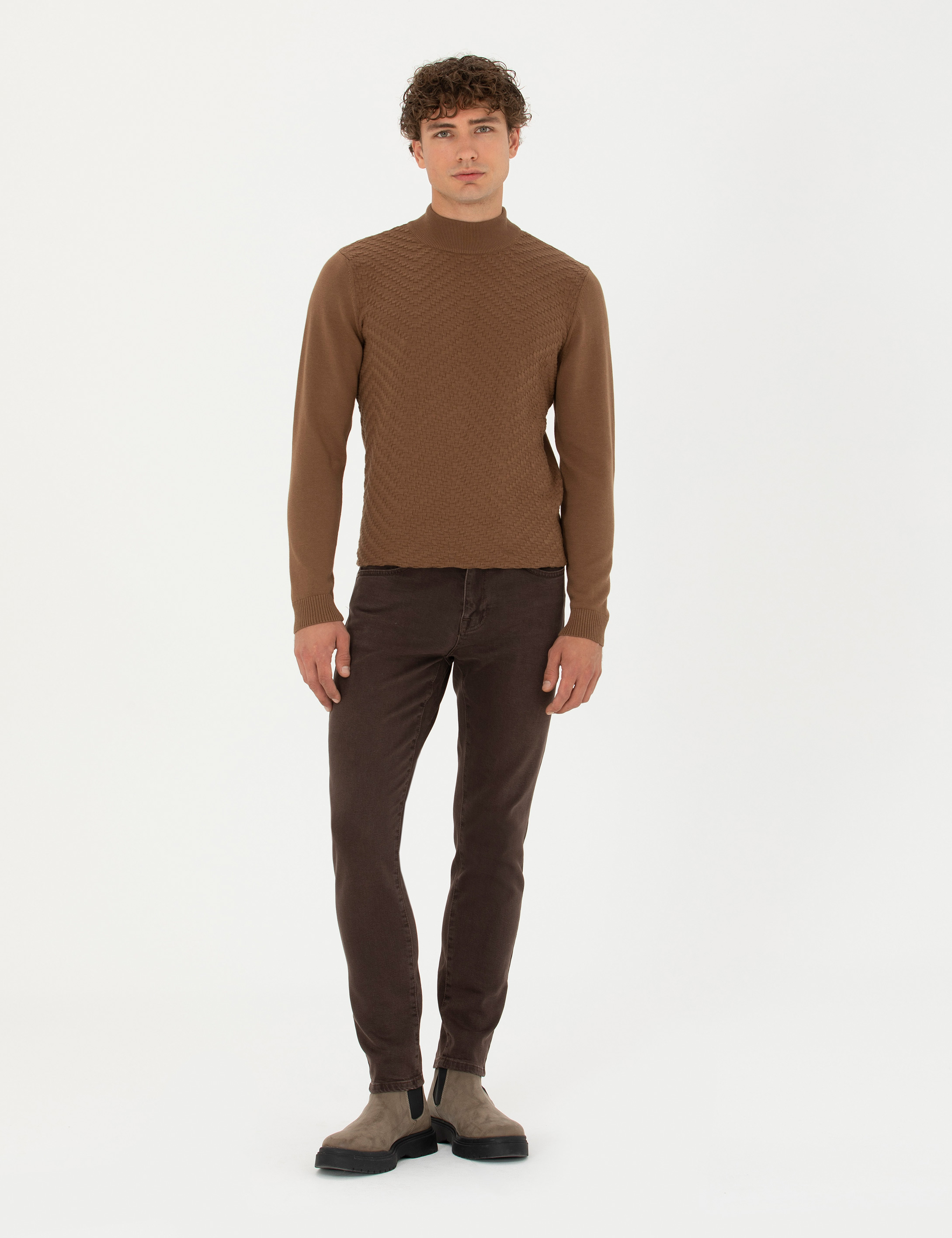 Yeşil Slim Fit Yarım Balıkçı Yaka Triko Kazak - Image 4