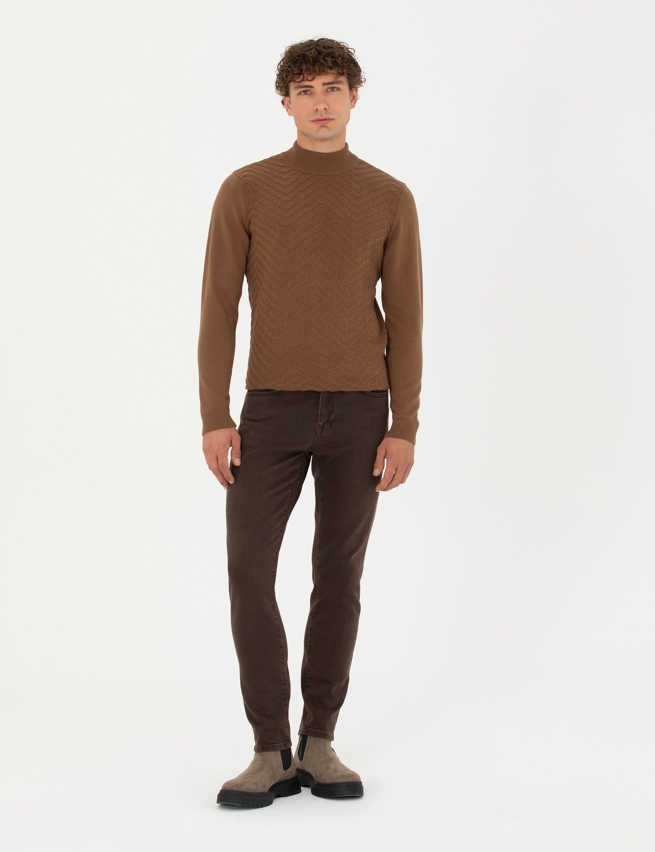 Yeşil Slim Fit Yarım Balıkçı Yaka Triko Kazak