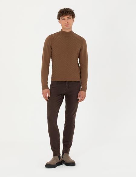 Yeşil Slim Fit Yarım Balıkçı Yaka Triko Kazak - 50281827011