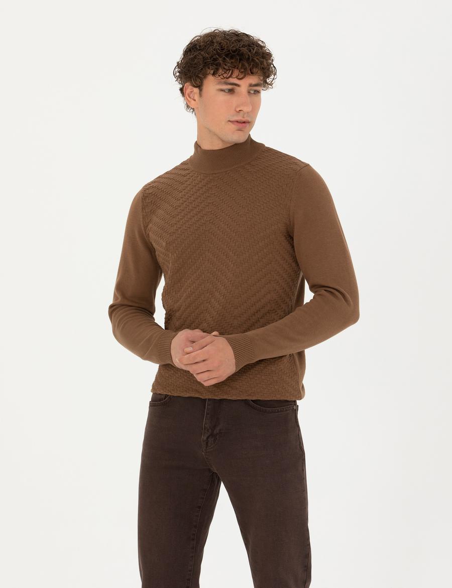 Yeşil Slim Fit Yarım Balıkçı Yaka Triko Kazak