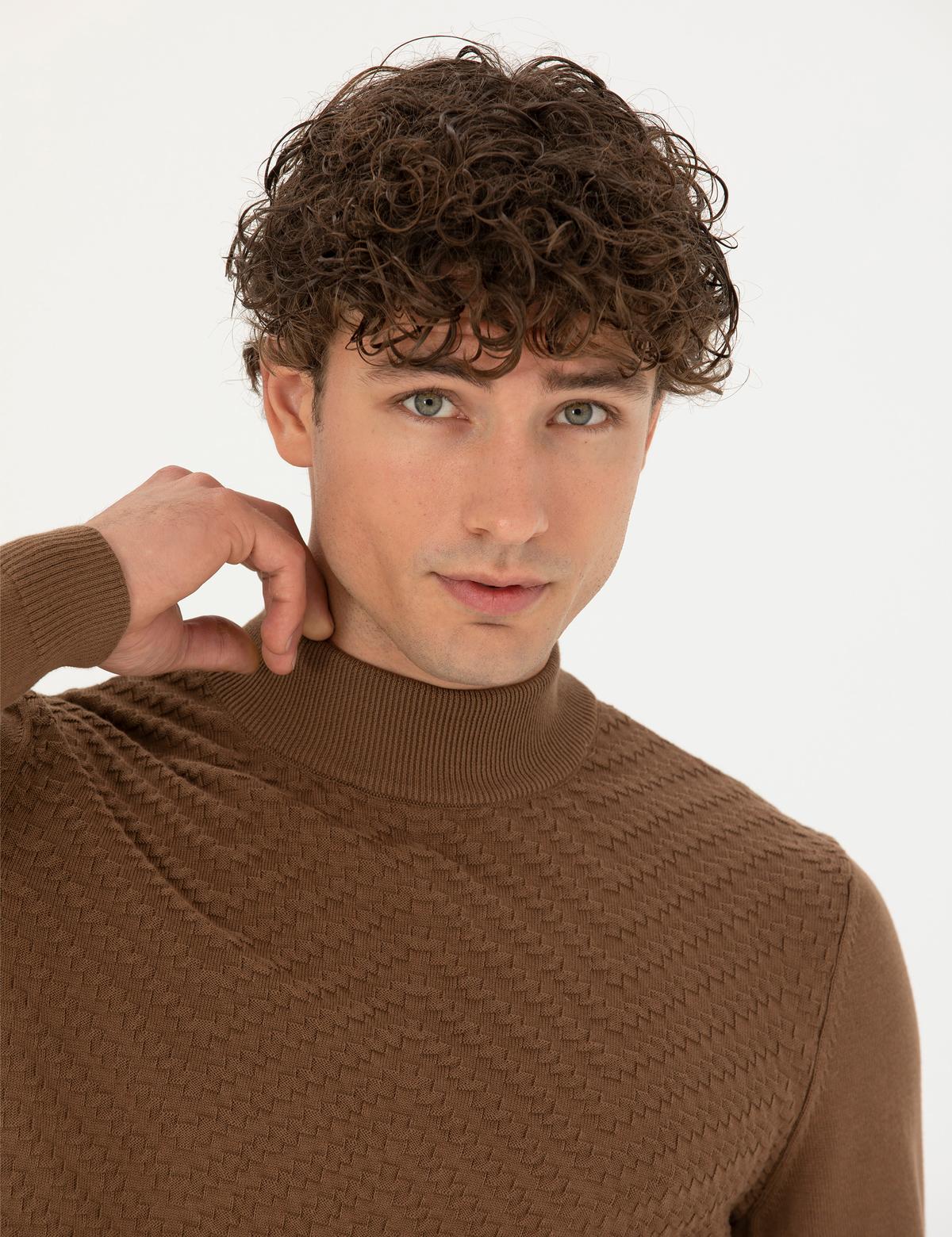 Yeşil Slim Fit Yarım Balıkçı Yaka Triko Kazak - 50281827011