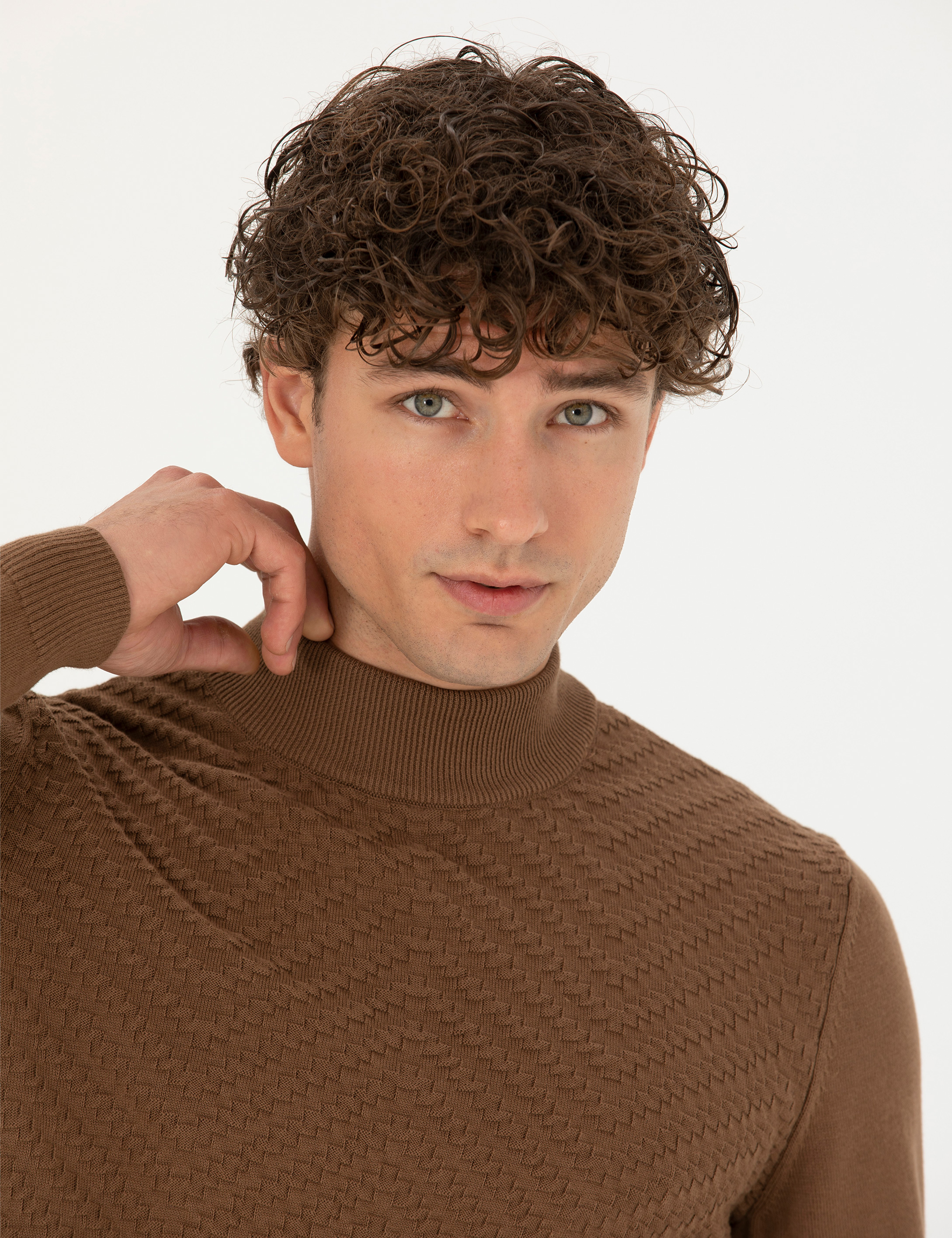 Yeşil Slim Fit Yarım Balıkçı Yaka Triko Kazak - Image 2