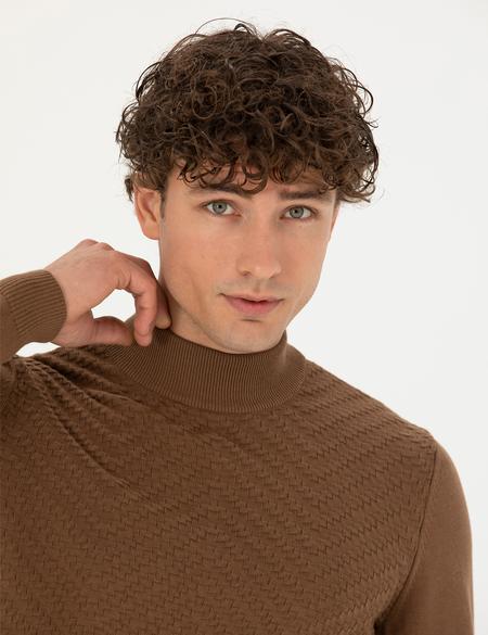 Yeşil Slim Fit Yarım Balıkçı Yaka Triko Kazak - 50281827011