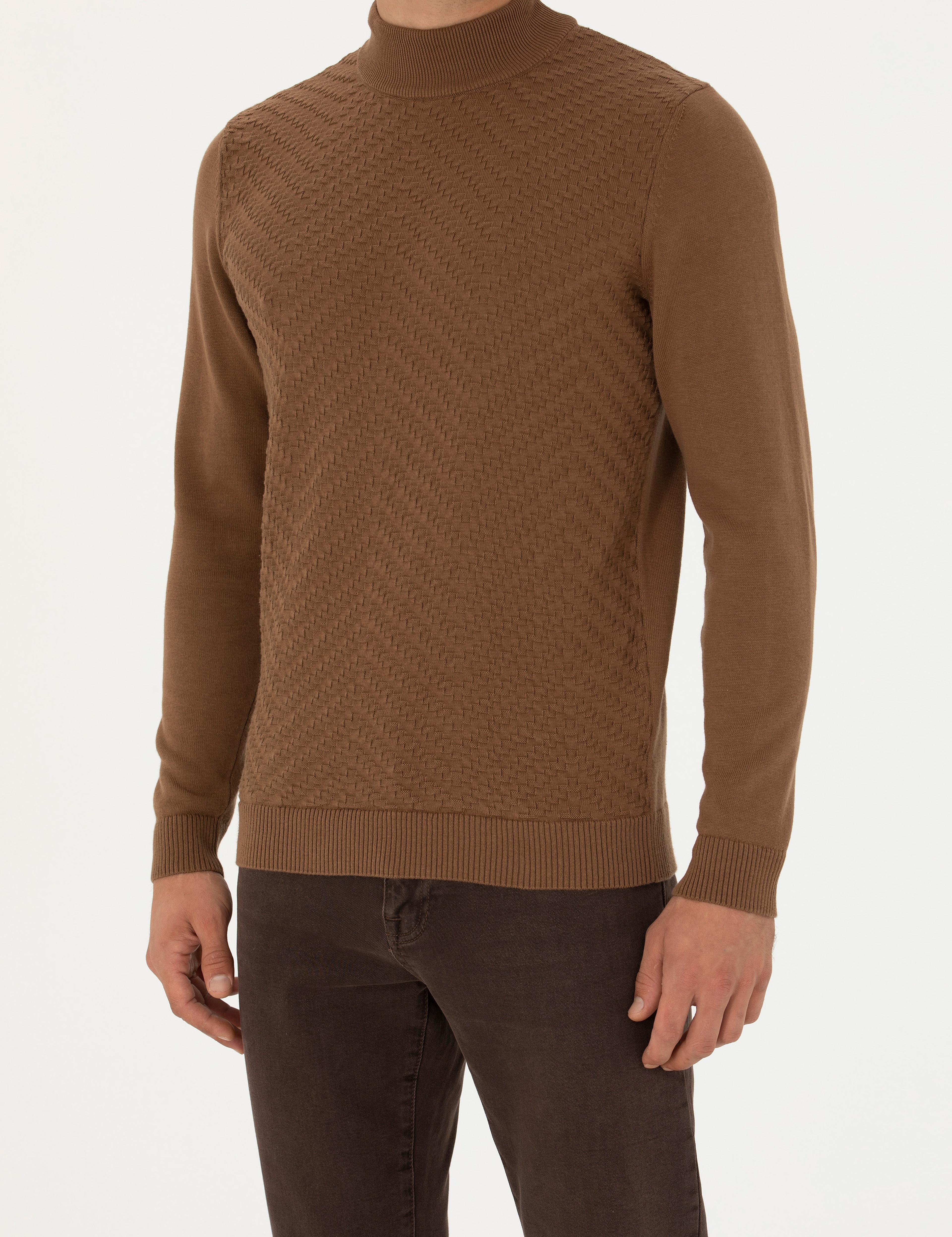 Yeşil Slim Fit Yarım Balıkçı Yaka Triko Kazak - Image 6