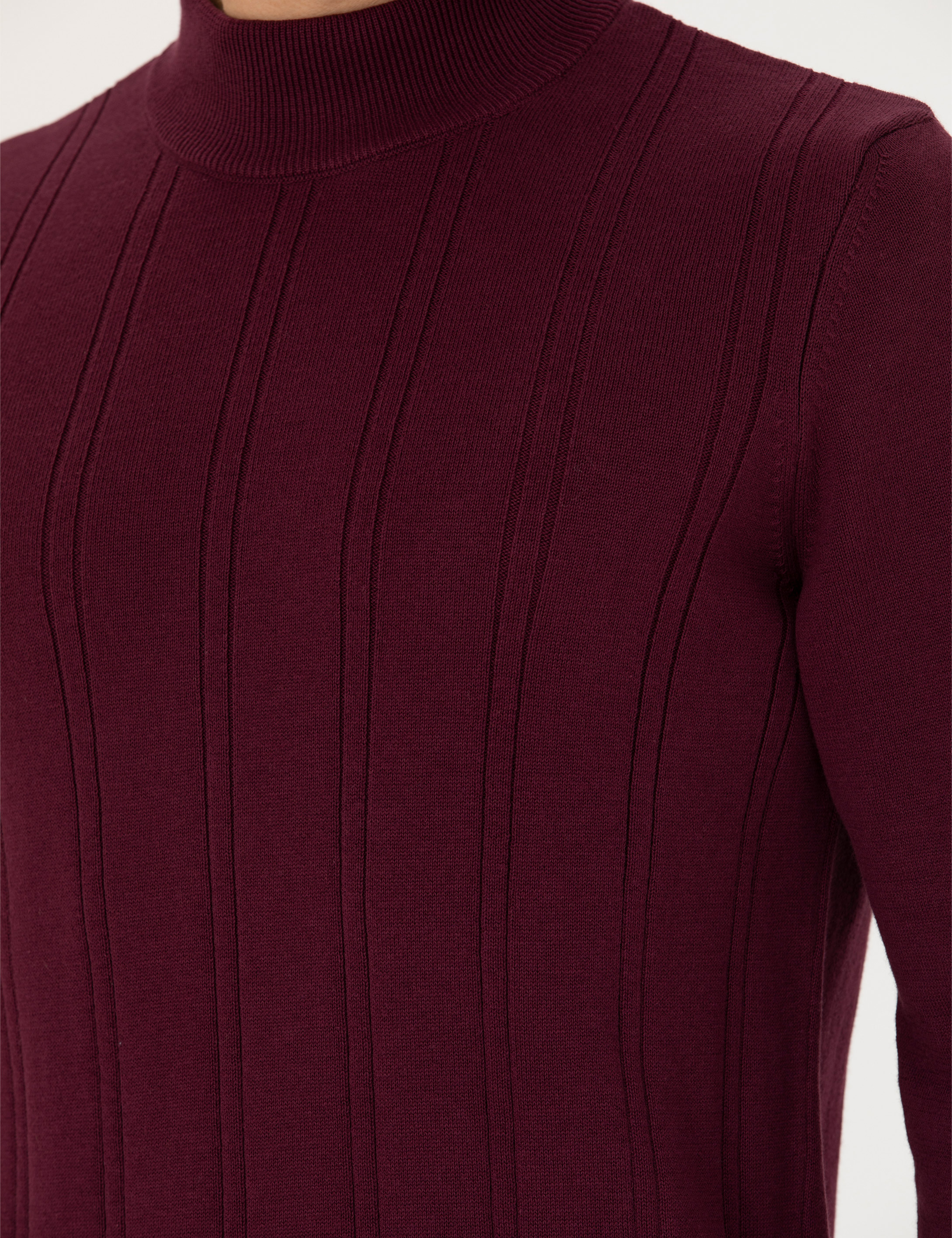 Bordo Slim Fit Yarım Balıkçı Yaka Triko Kazak - Image 7