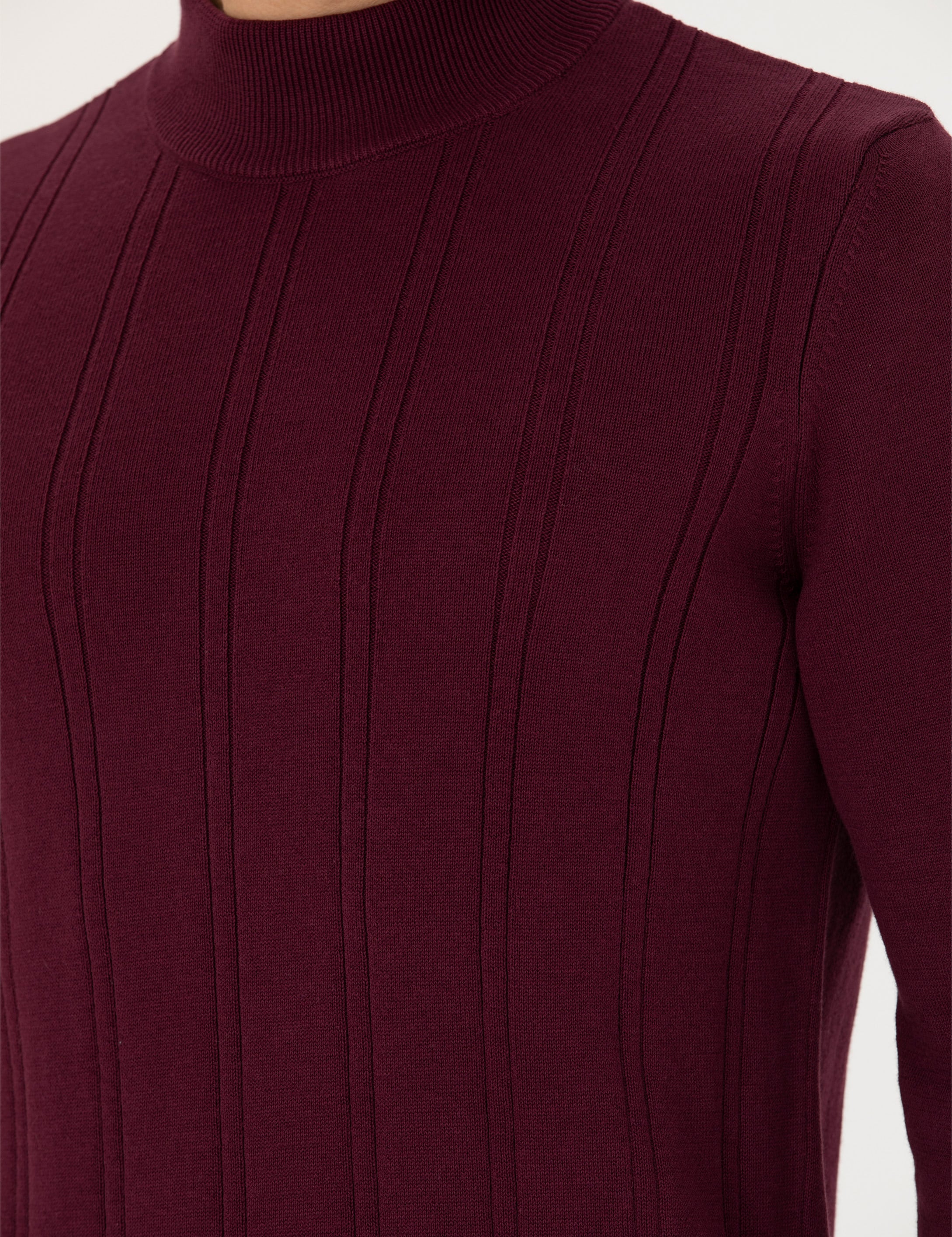 Bordo Slim Fit Yarım Balıkçı Yaka Triko Kazak