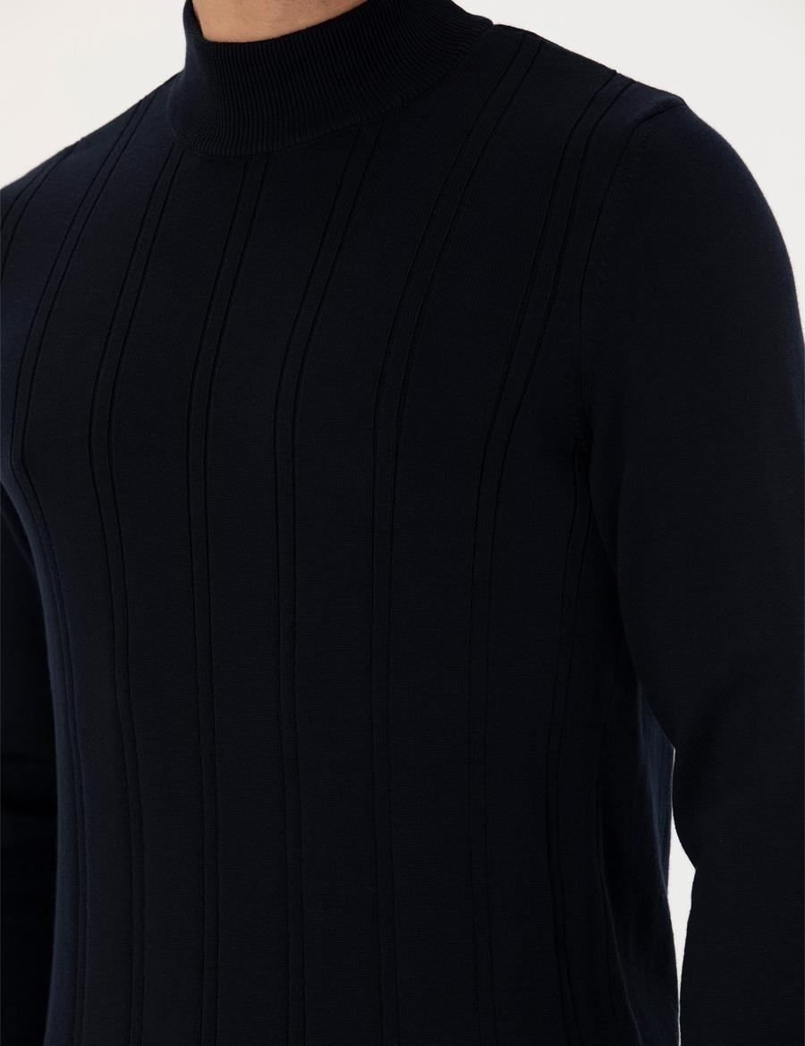 Lacivert Slim Fit Yarım Balıkçı Yaka Triko Kazak