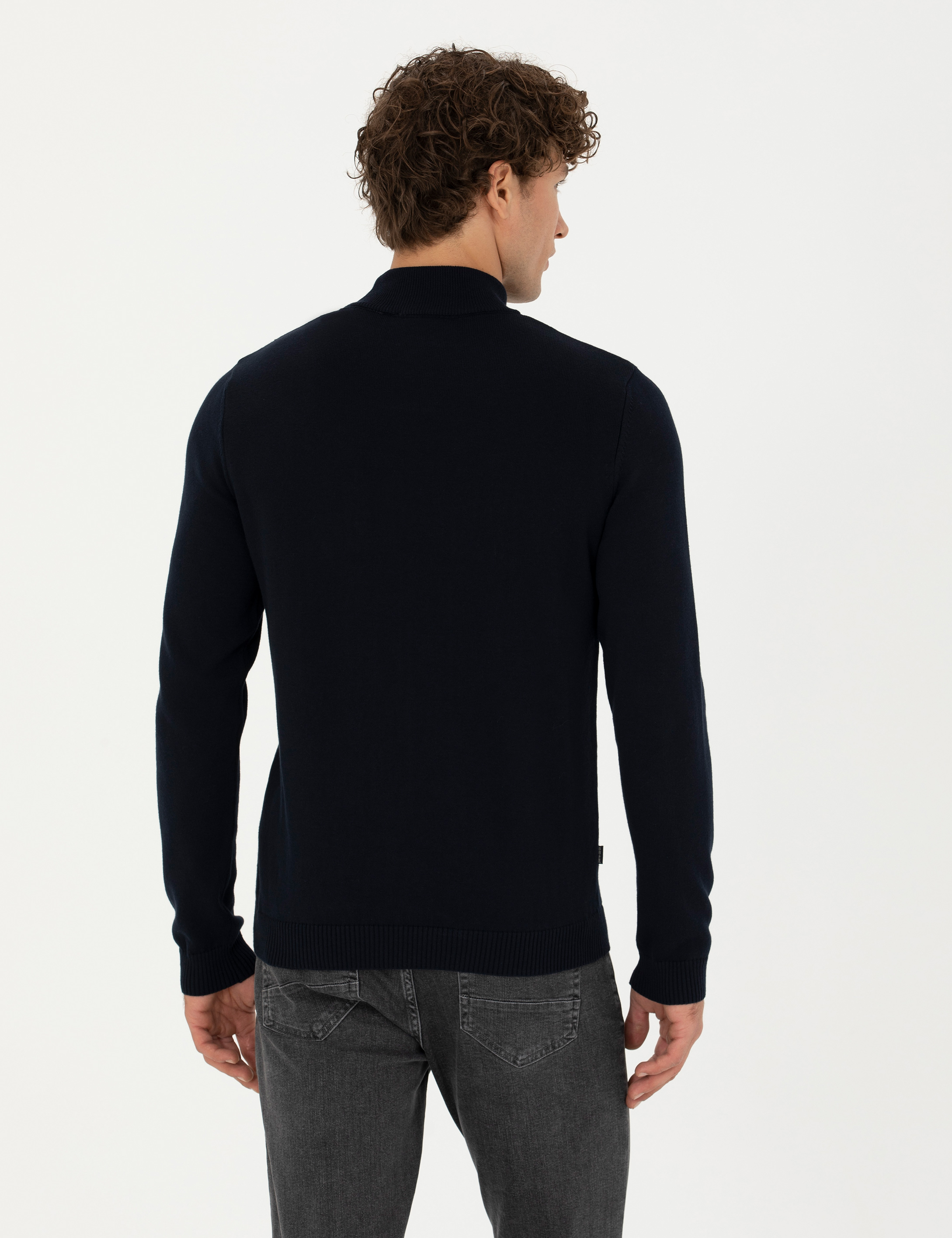 Lacivert Slim Fit Yarım Balıkçı Yaka Triko Kazak - Image 5