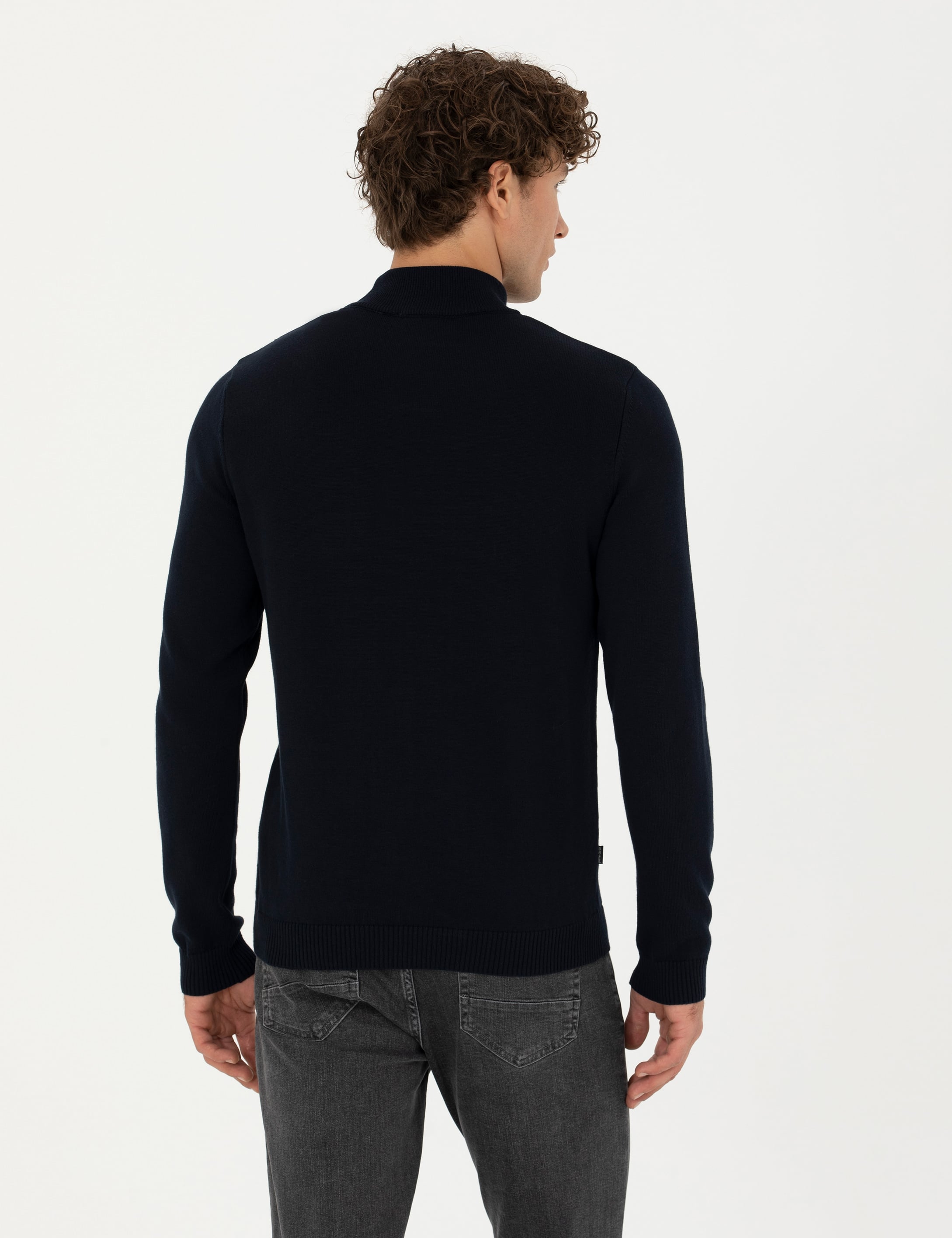 Lacivert Slim Fit Yarım Balıkçı Yaka Triko Kazak