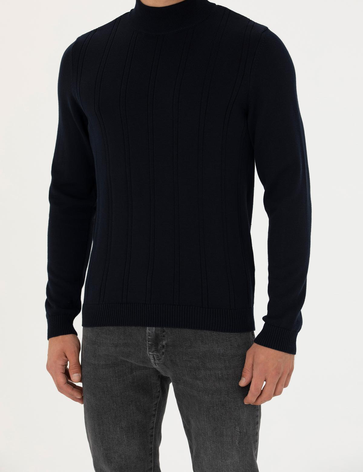 Lacivert Slim Fit Yarım Balıkçı Yaka Triko Kazak - 50281851036