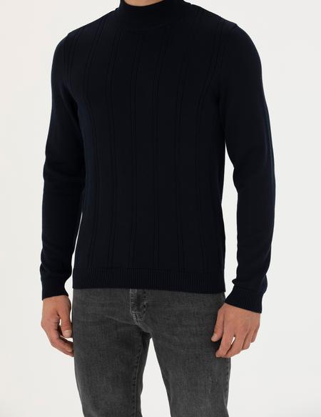 Lacivert Slim Fit Yarım Balıkçı Yaka Triko Kazak - 50281851036