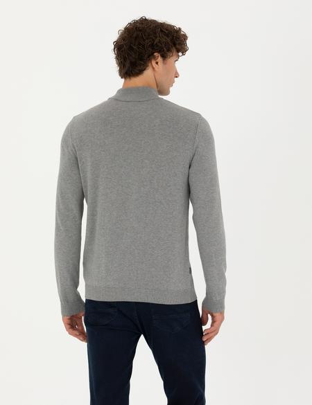 Açık Gri Melanj Slim Fit Yarım Balıkçı Yaka Triko Kazak - 50281851056