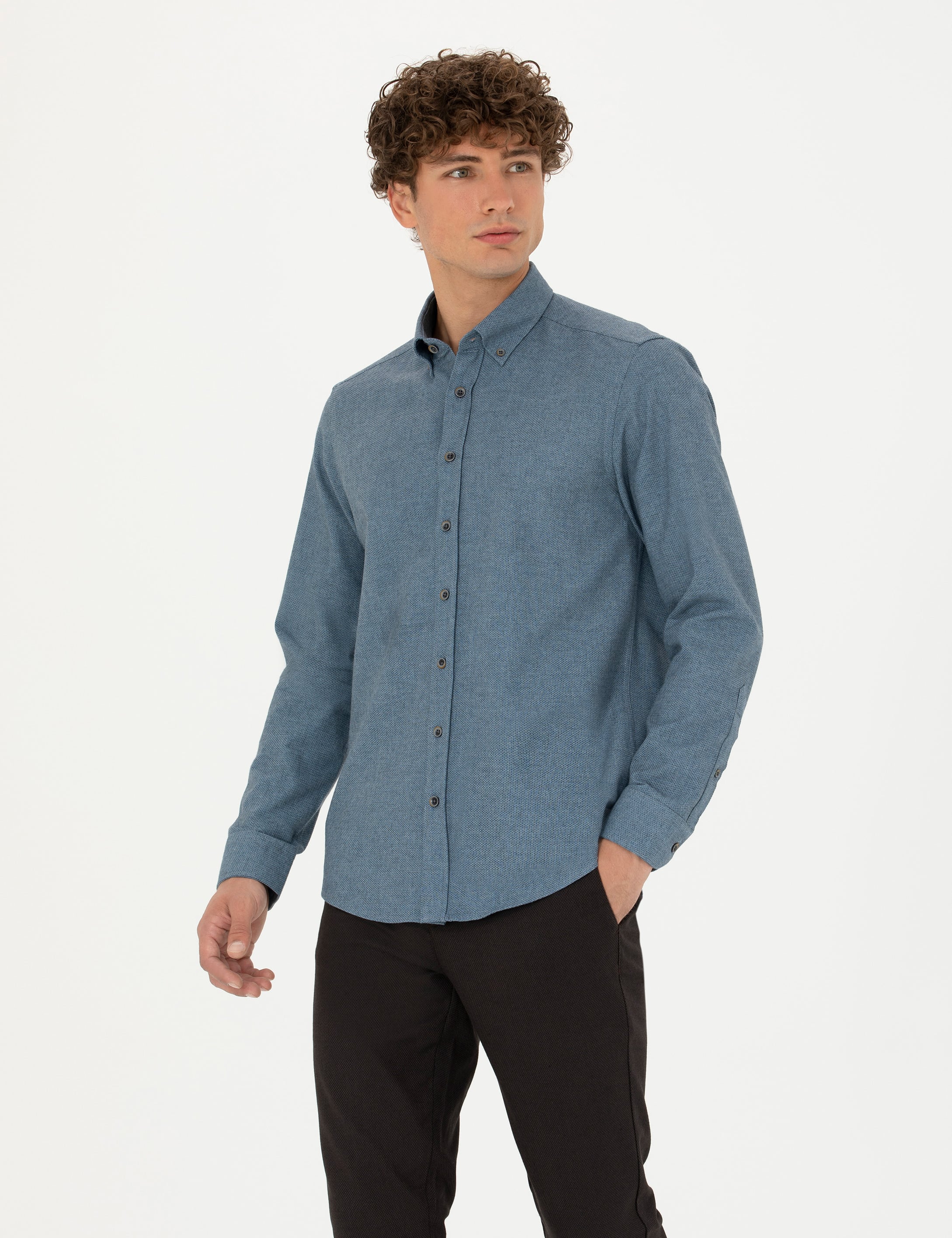 Mavi Slim Fit Uzun Kollu Gömlek - Image 1