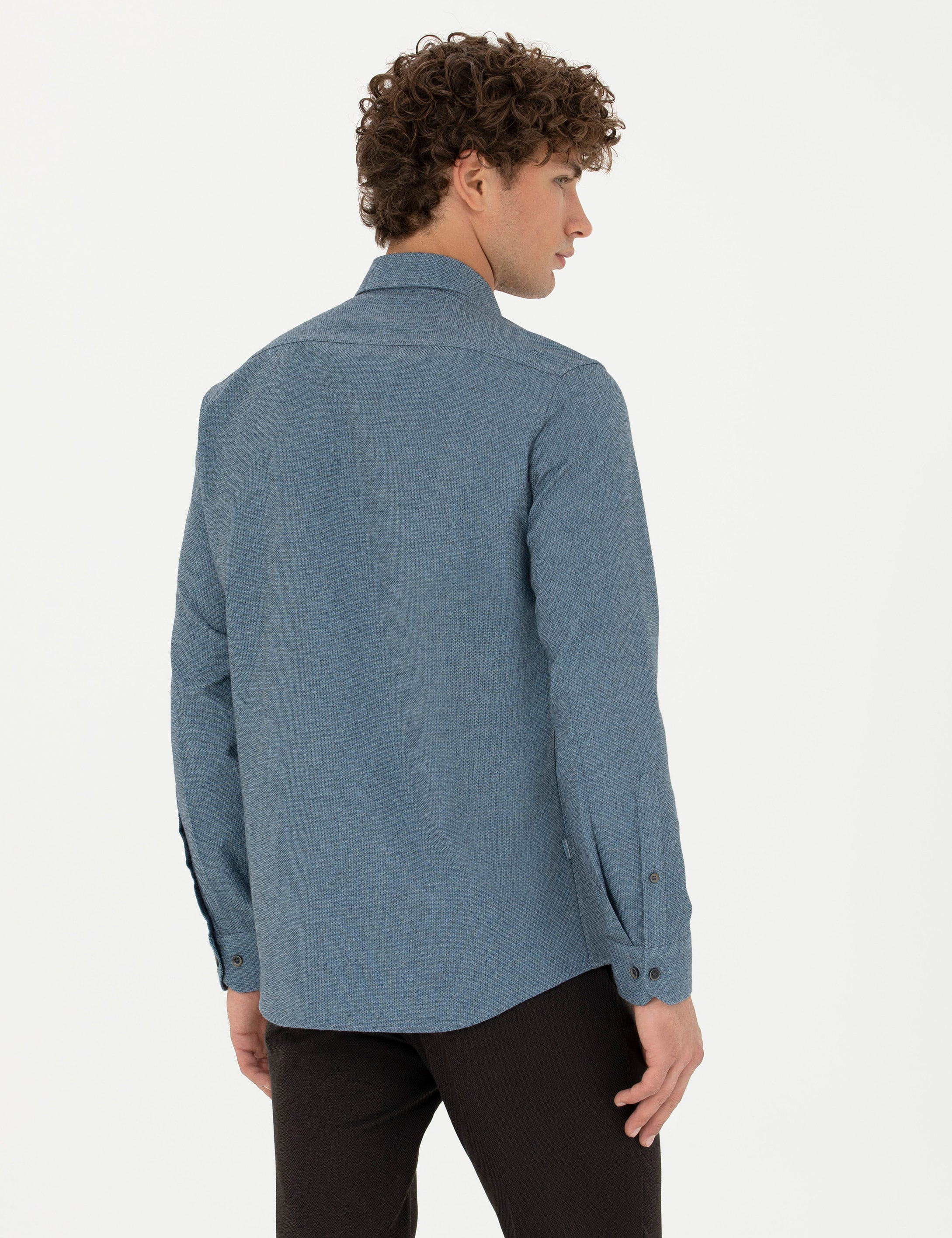 Pierre Cardin Mavi Slim Fit Uzun Kollu Gömlek görsel 5