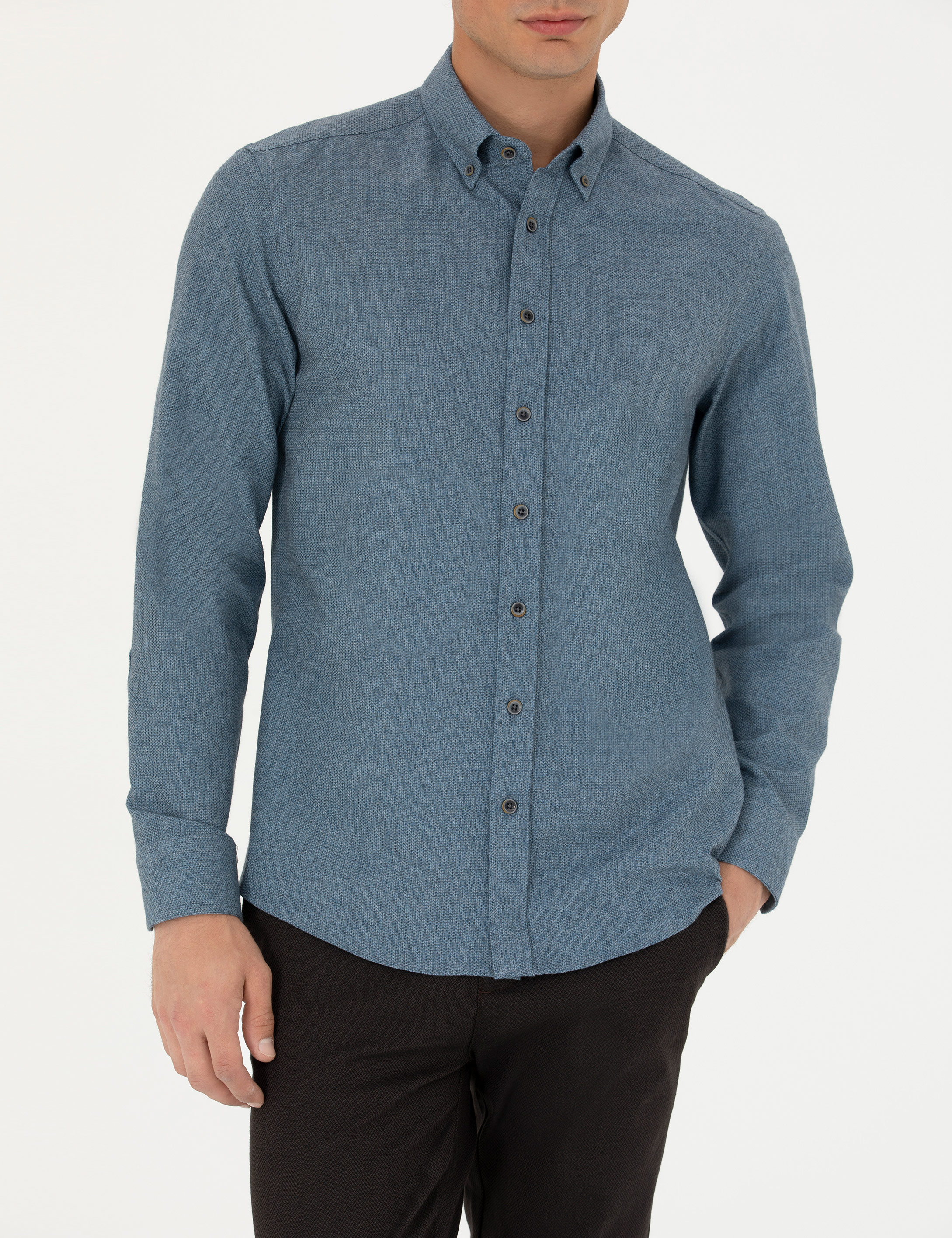 Pierre Cardin Mavi Slim Fit Uzun Kollu Gömlek görsel 6