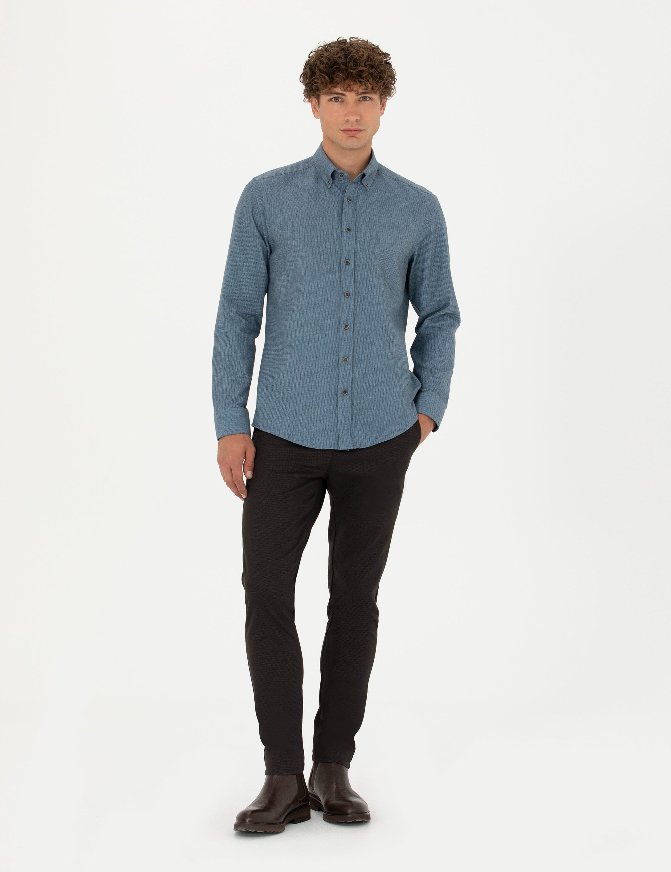 Pierre Cardin Mavi Slim Fit Uzun Kollu Gömlek görsel 4