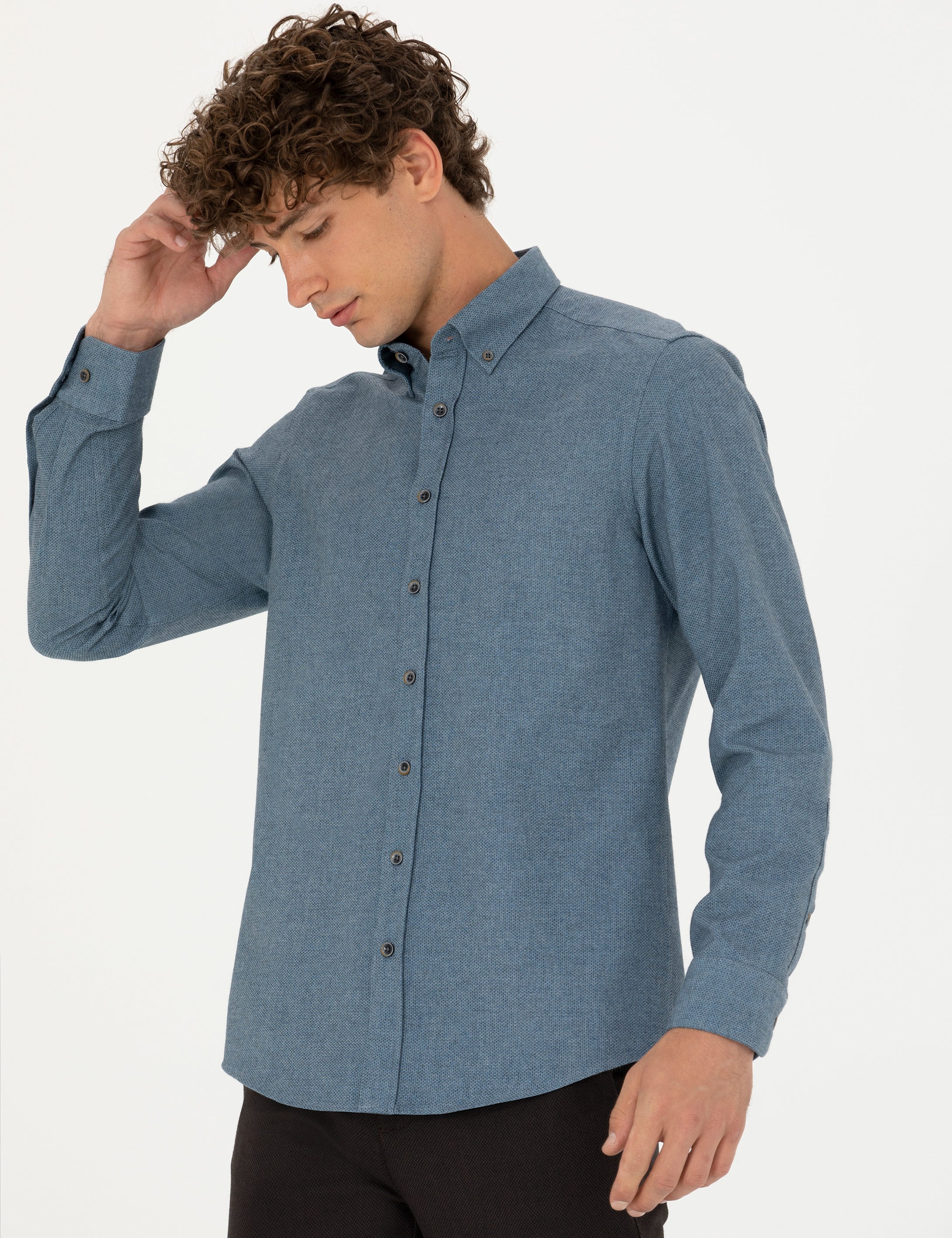 Pierre Cardin Mavi Slim Fit Uzun Kollu Gömlek görsel 3