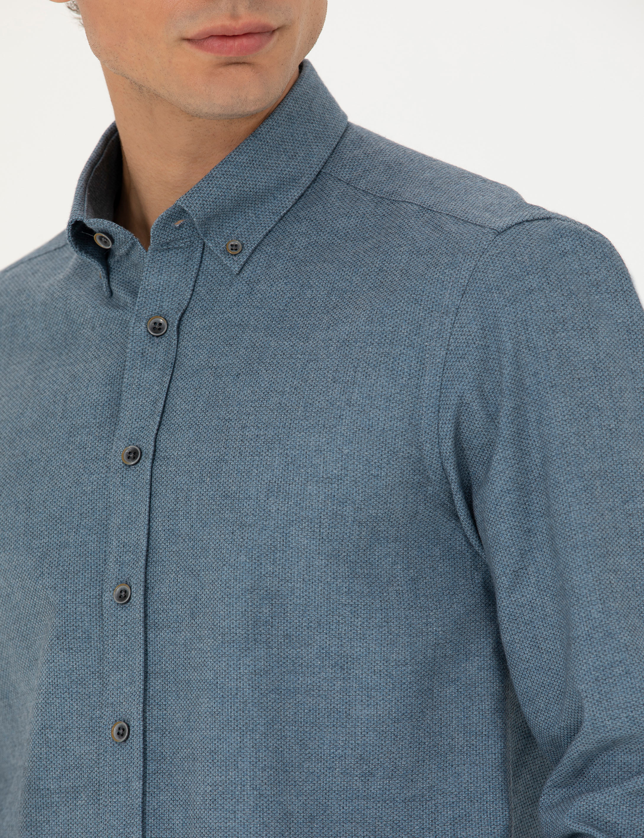 Pierre Cardin Mavi Slim Fit Uzun Kollu Gömlek görsel 7