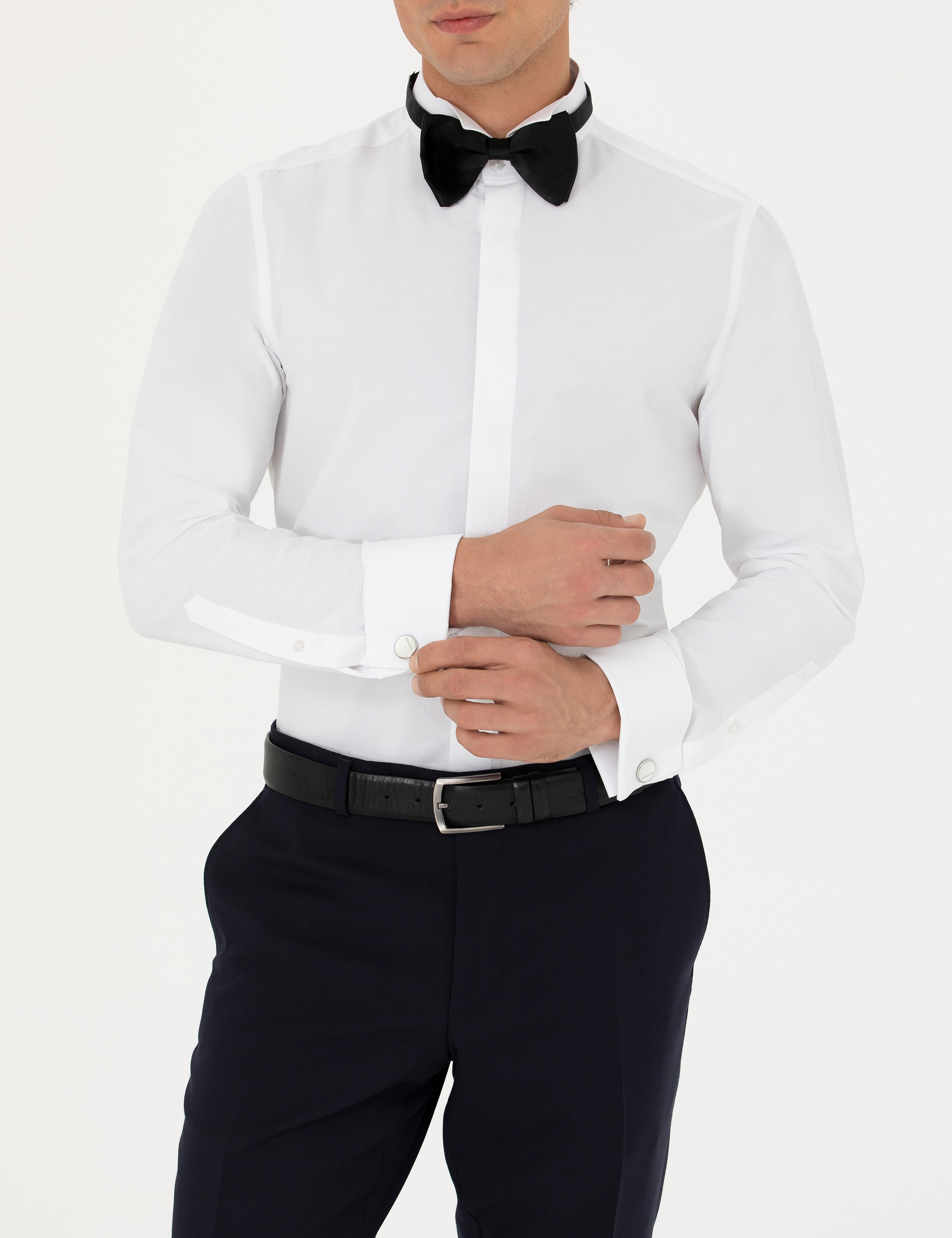 Beyaz Slim Fit Smokin Gömlek - Image 6