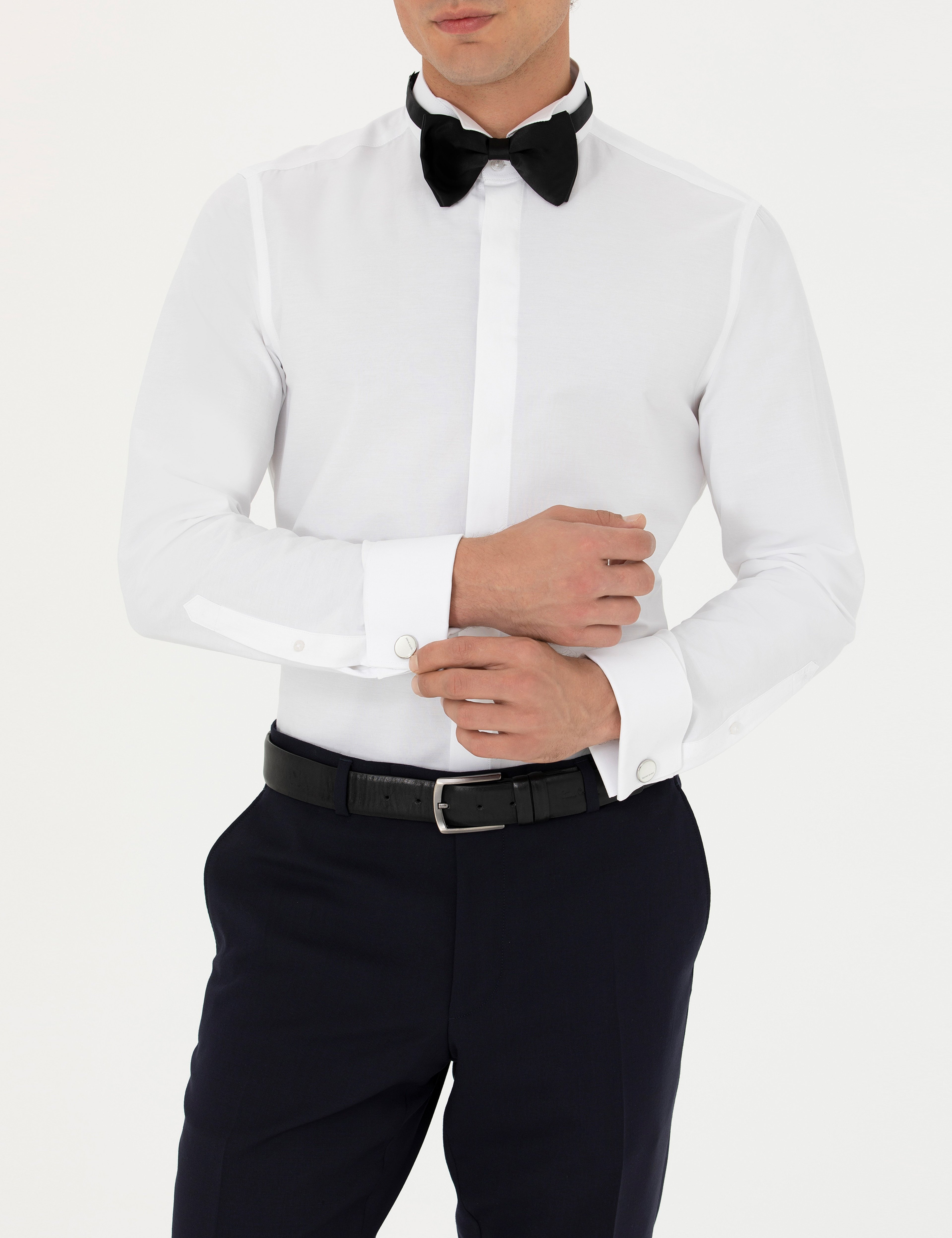 Beyaz Slim Fit Smokin Gömlek