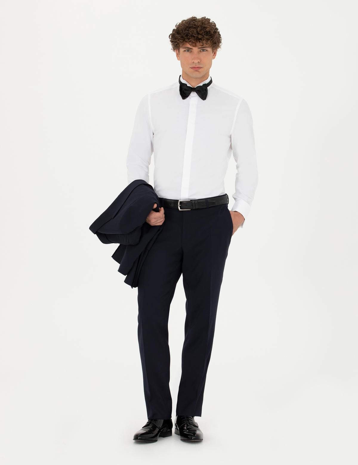 Beyaz Slim Fit Smokin Gömlek - 50277752001