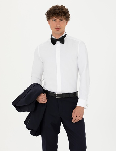Beyaz Slim Fit Smokin Gömlek
