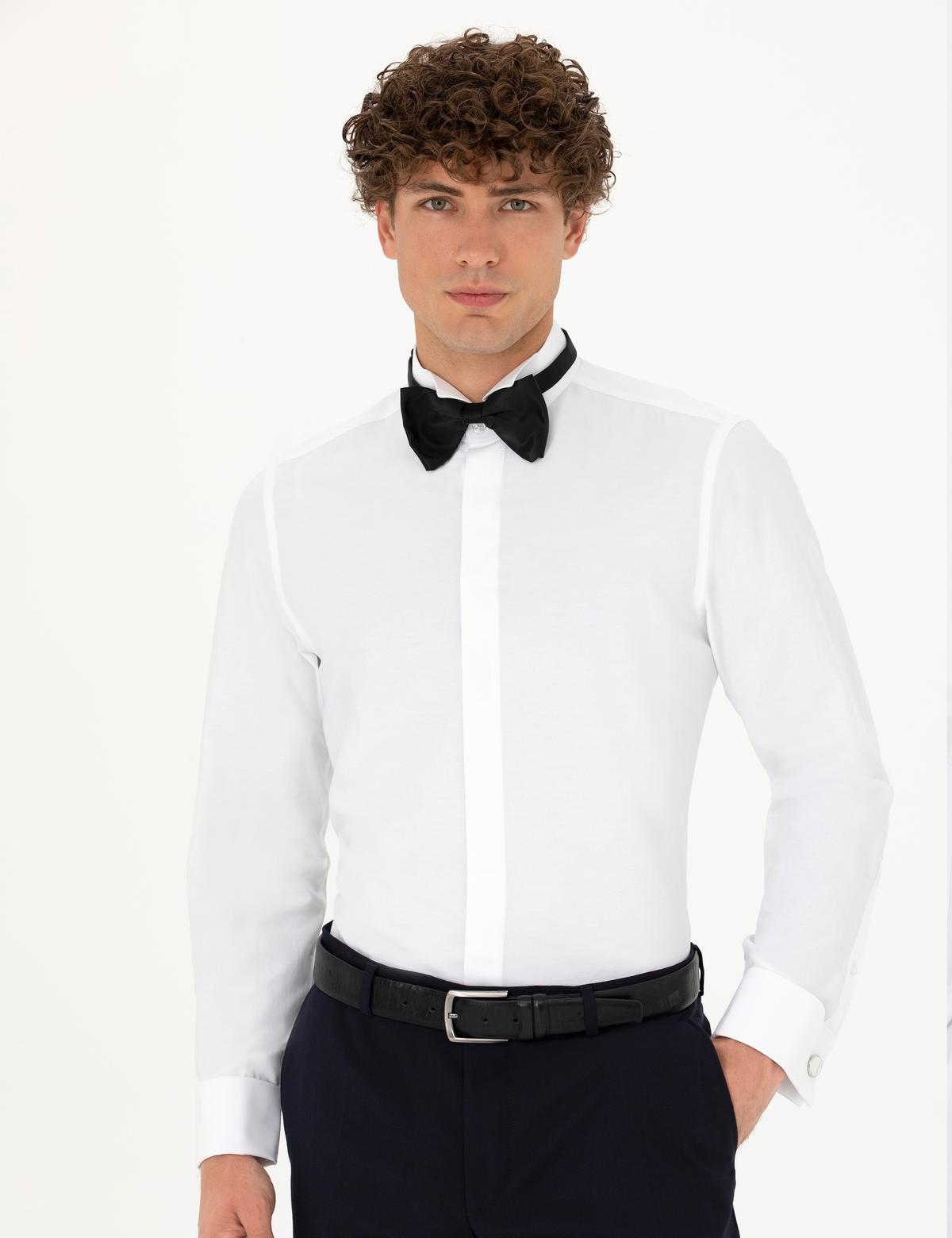 Beyaz Slim Fit Smokin Gömlek - 50277752001