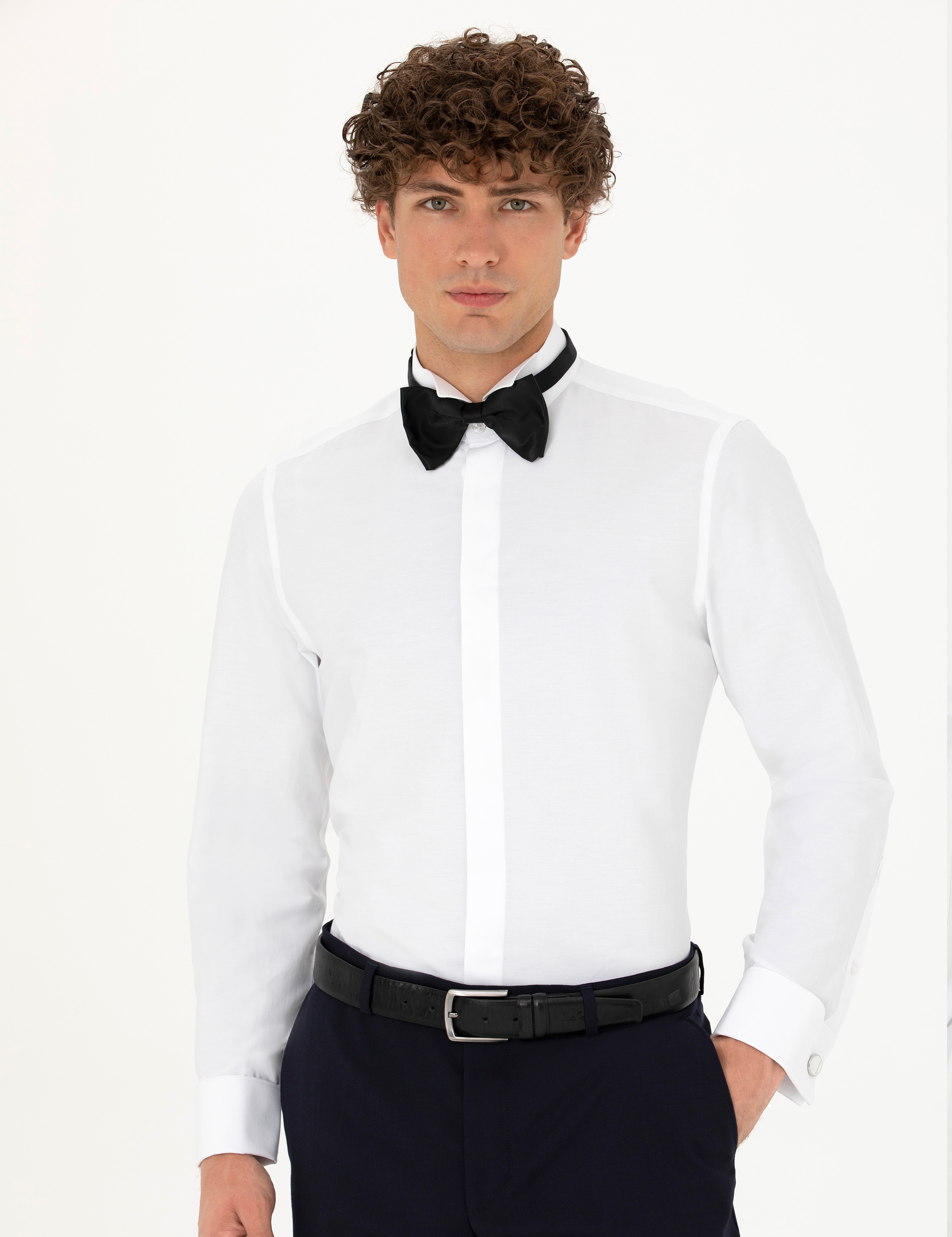 Beyaz Slim Fit Smokin Gömlek - Image 3