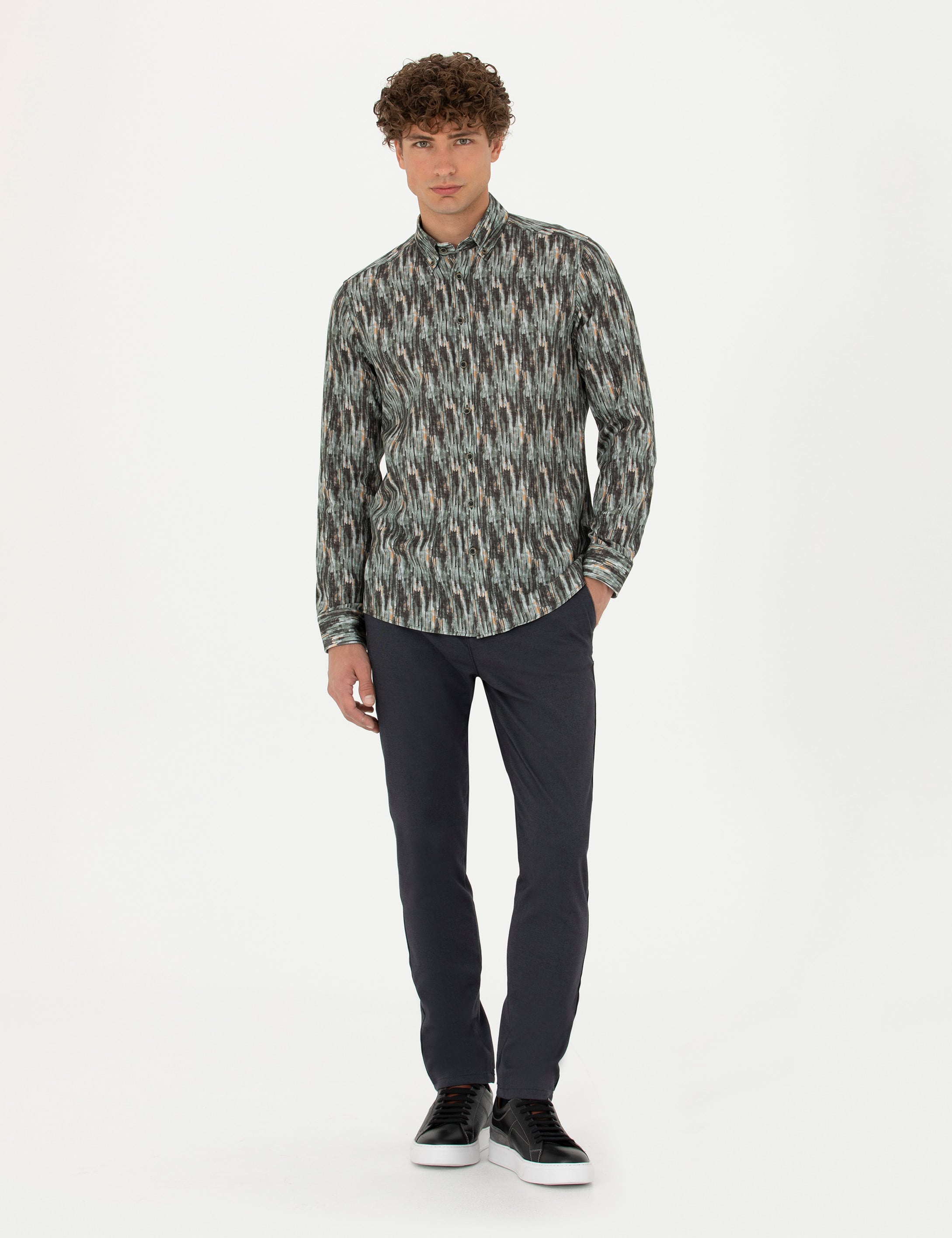 Pierre Cardin Haki Slim Fit Uzun Kollu Gömlek görsel 4