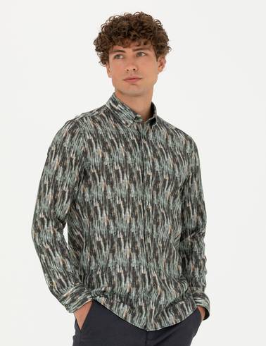 Haki Slim Fit Uzun Kollu Gömlek