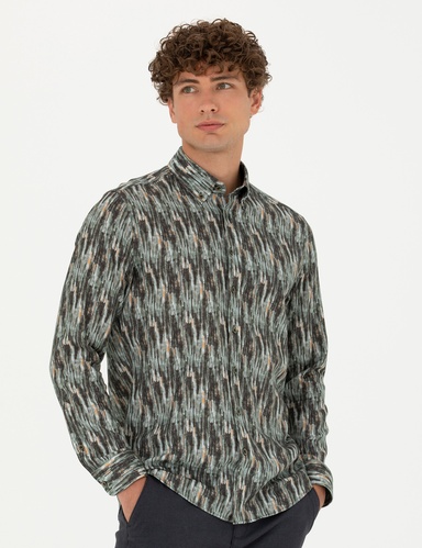 Haki Slim Fit Uzun Kollu Gömlek