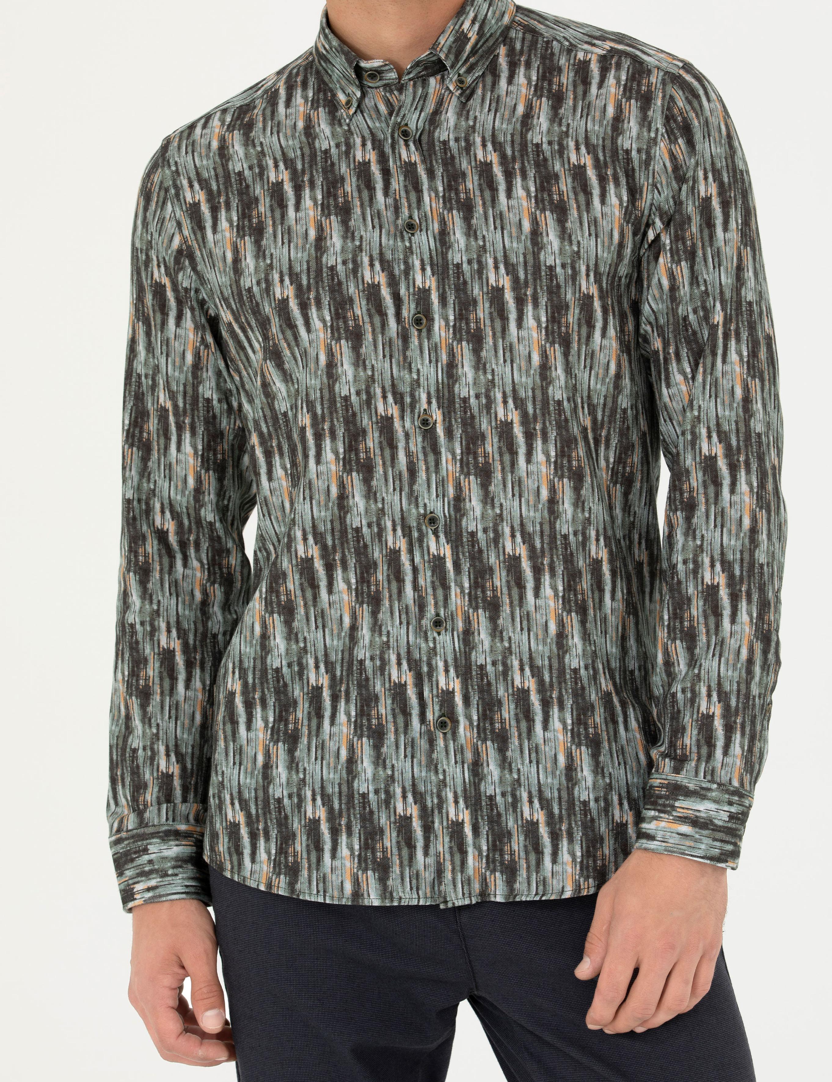 Haki Slim Fit Uzun Kollu Gömlek