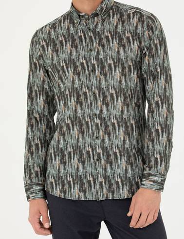 Haki Slim Fit Uzun Kollu Gömlek