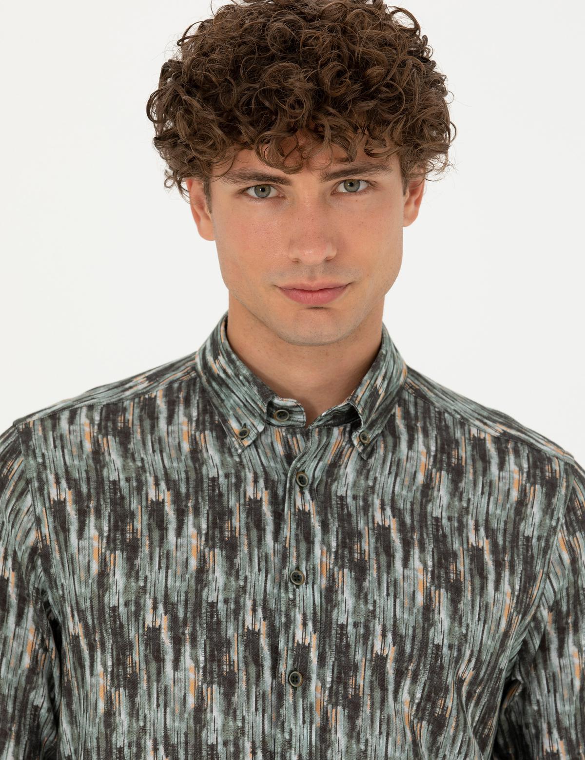 Haki Slim Fit Uzun Kollu Gömlek - 50275924007