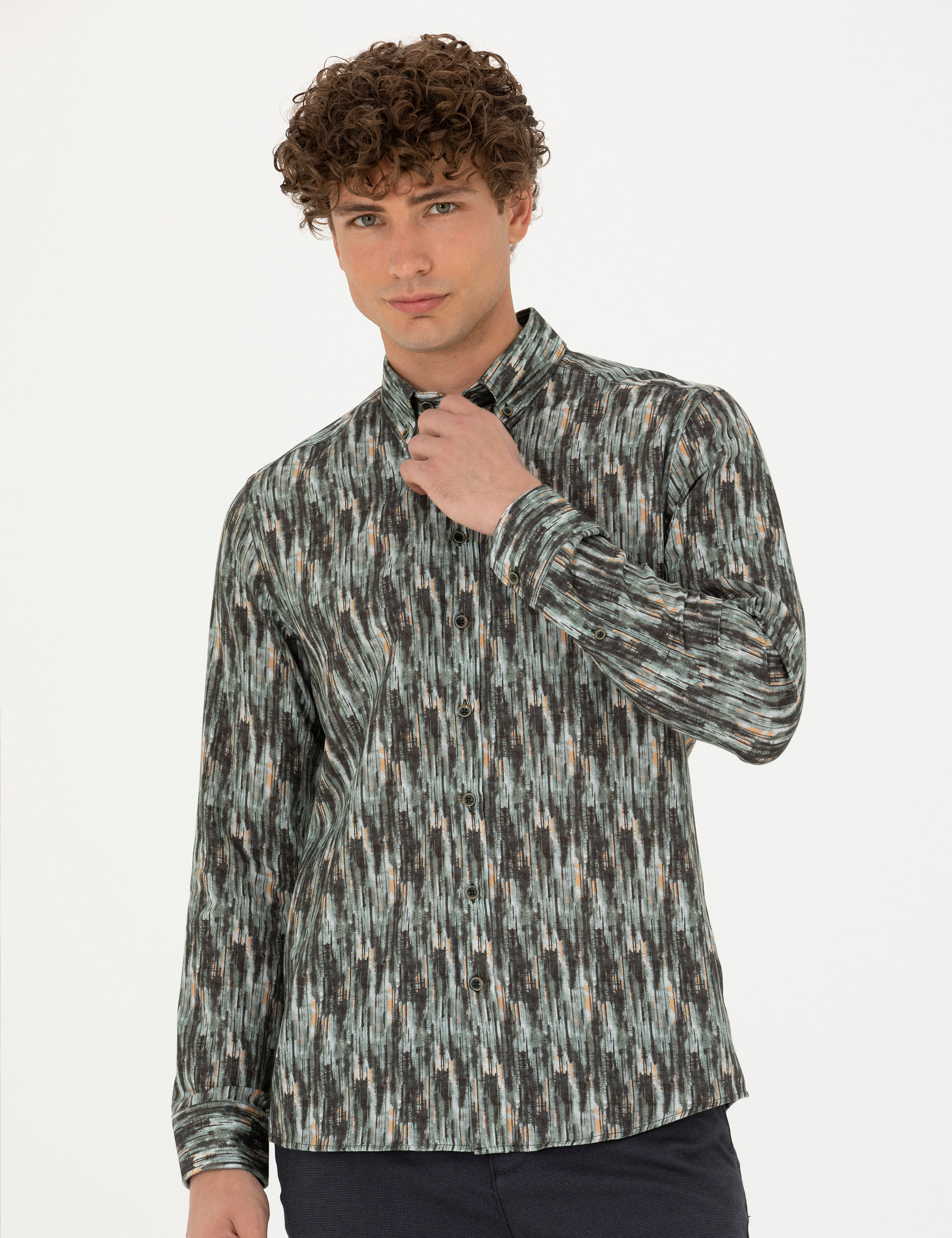 Pierre Cardin Haki Slim Fit Uzun Kollu Gömlek görsel 3