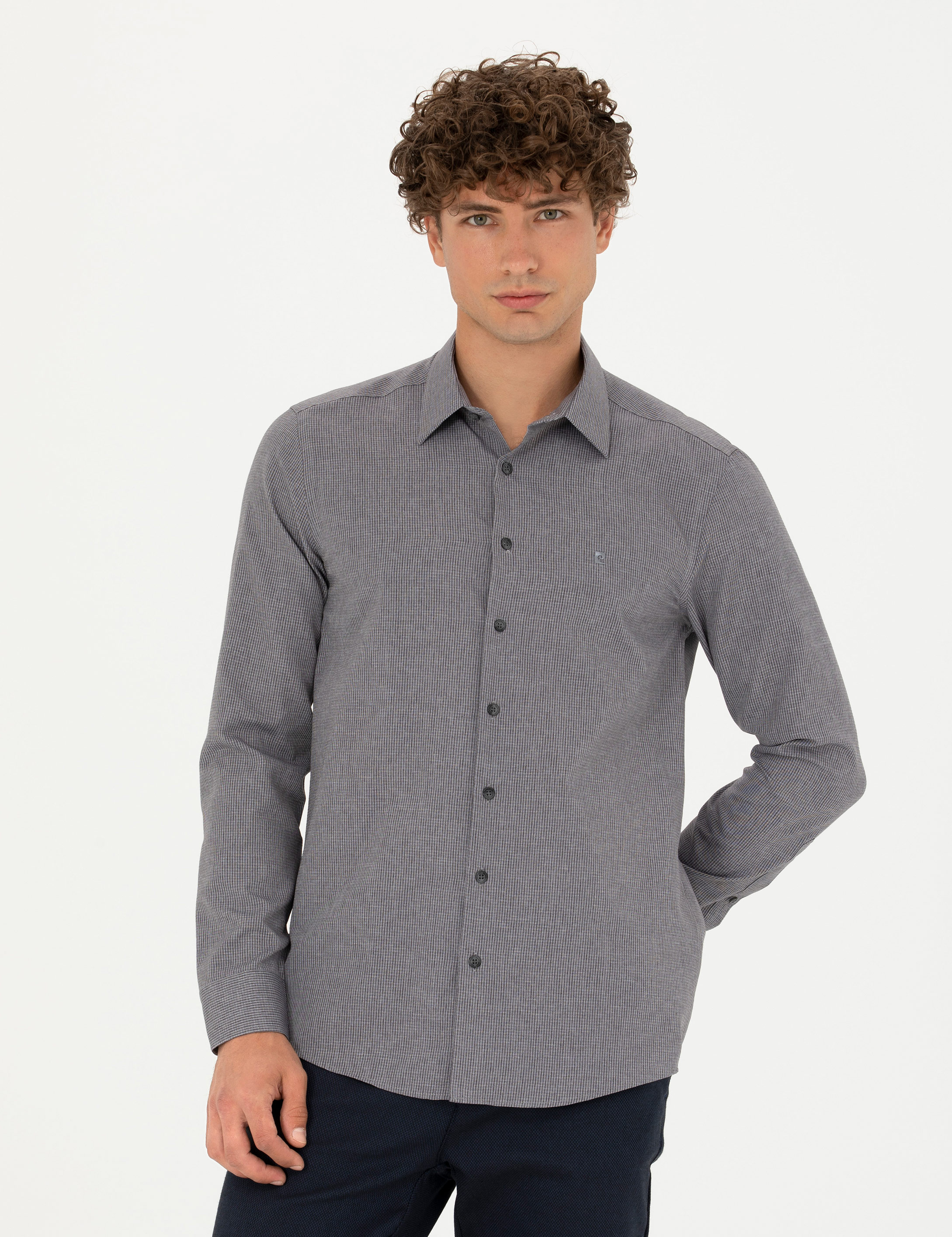 Antrasit Slim Fit Uzun Kollu Gömlek - Image 3