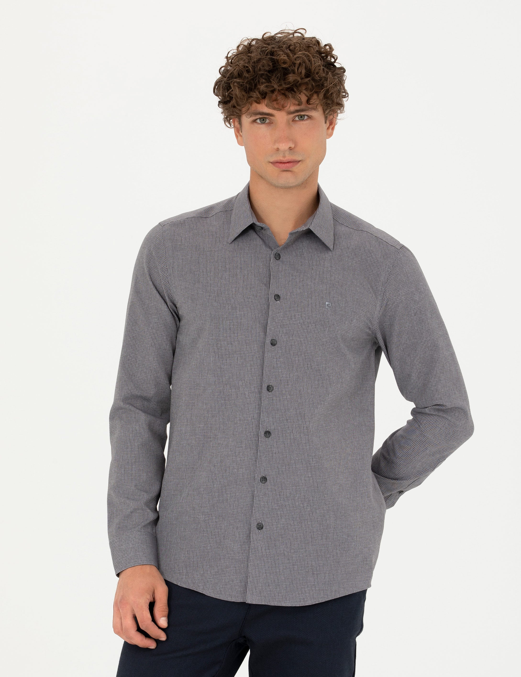 Antrasit Slim Fit Uzun Kollu Gömlek