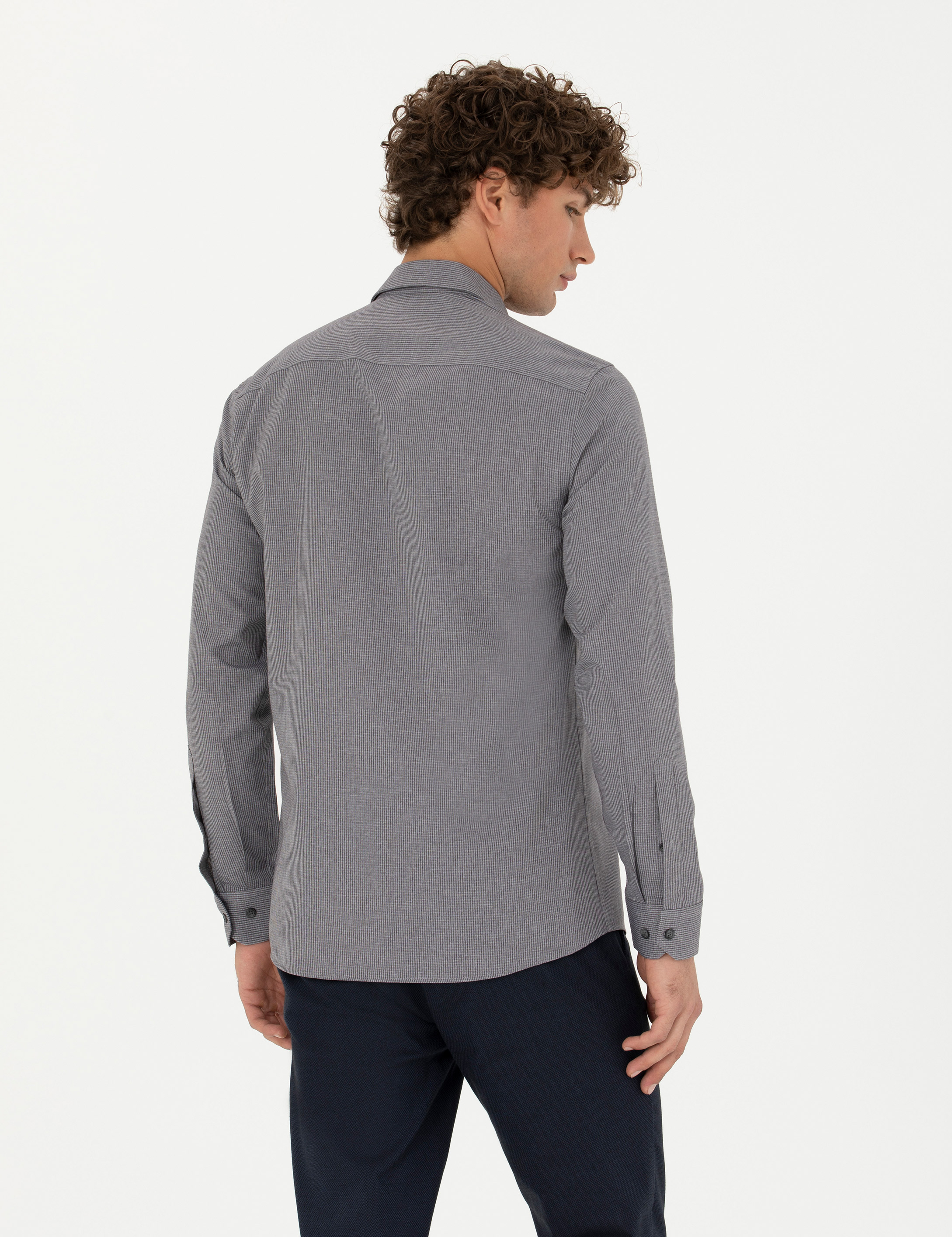Antrasit Slim Fit Uzun Kollu Gömlek - Image 5