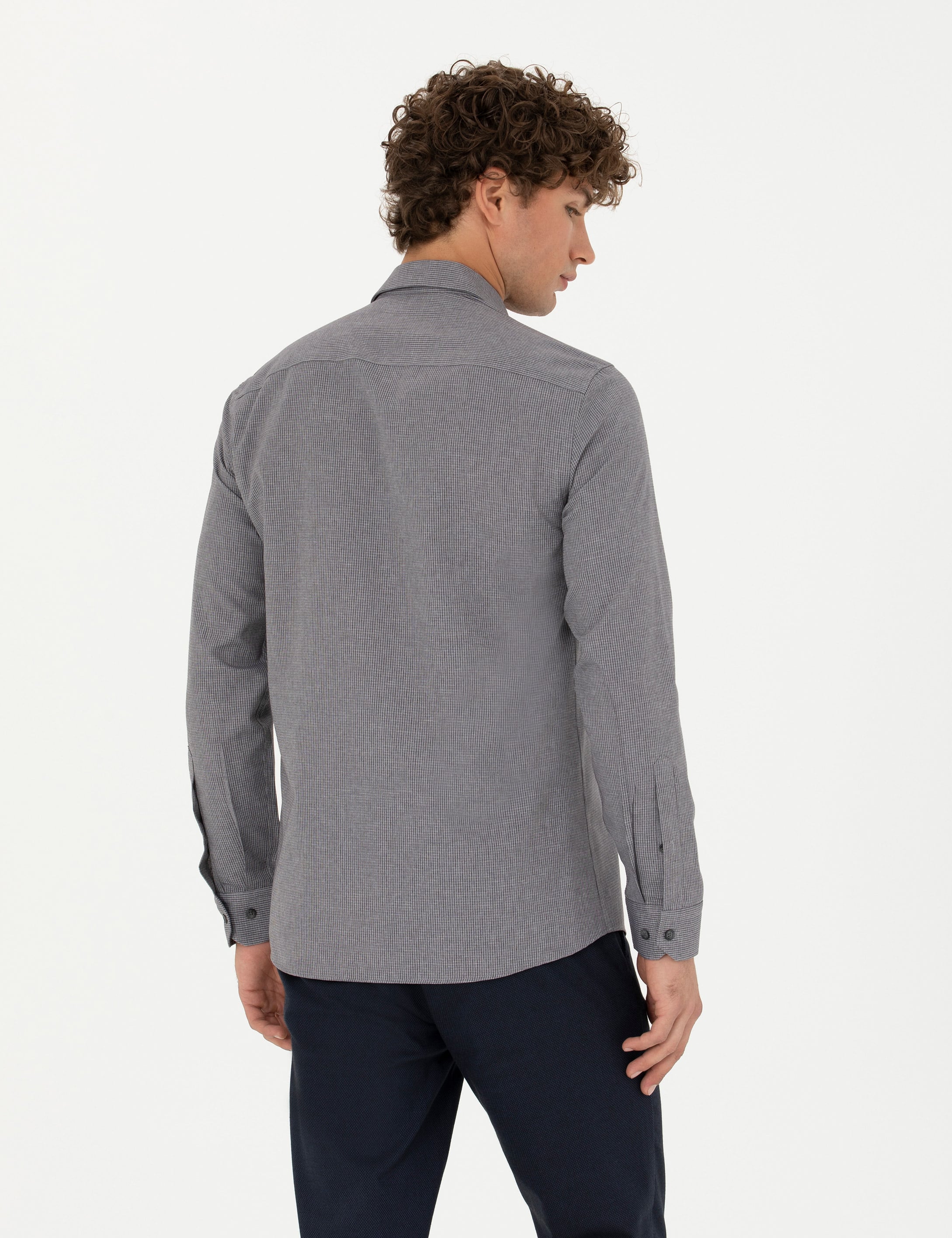 Antrasit Slim Fit Uzun Kollu Gömlek