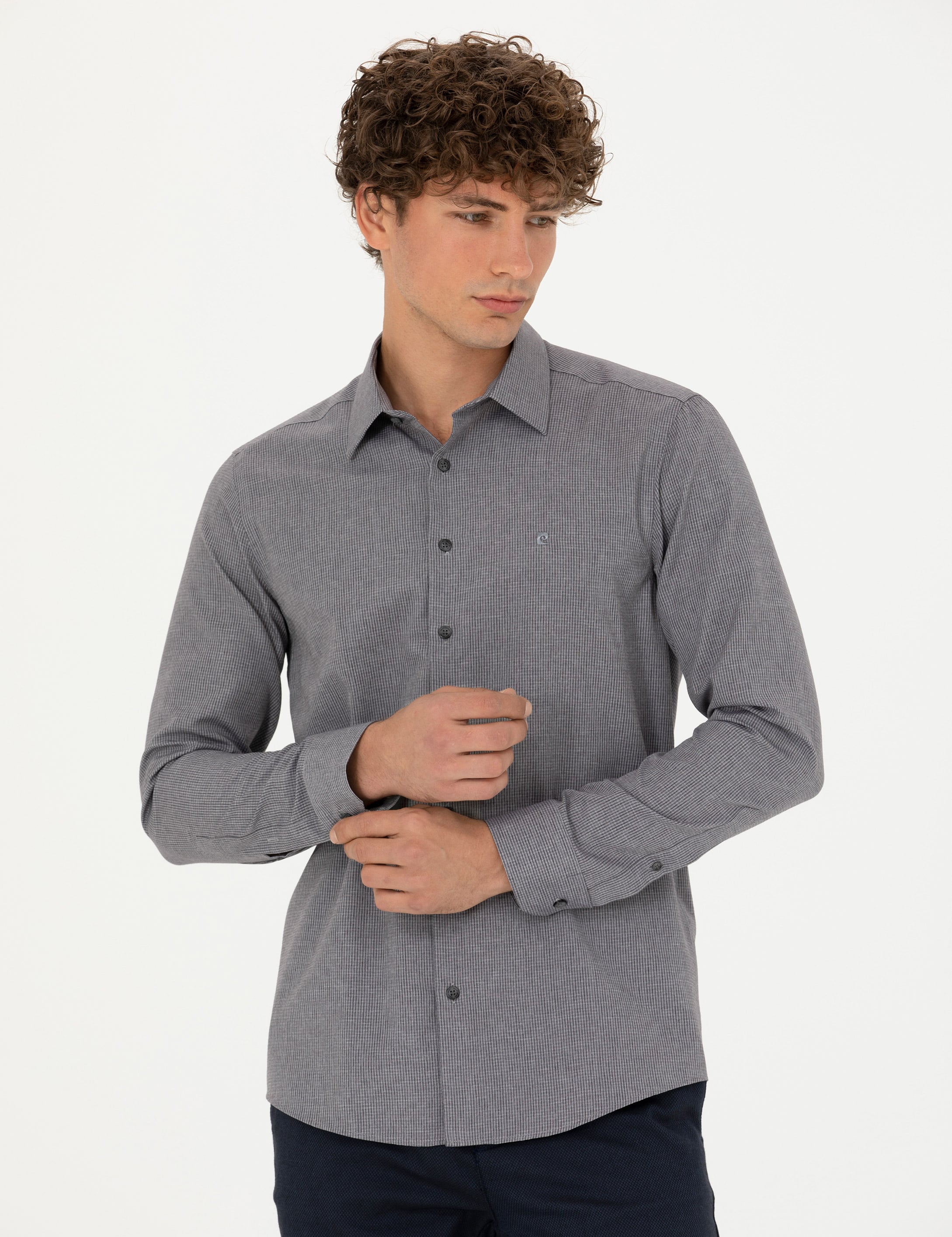 Antrasit Slim Fit Uzun Kollu Gömlek