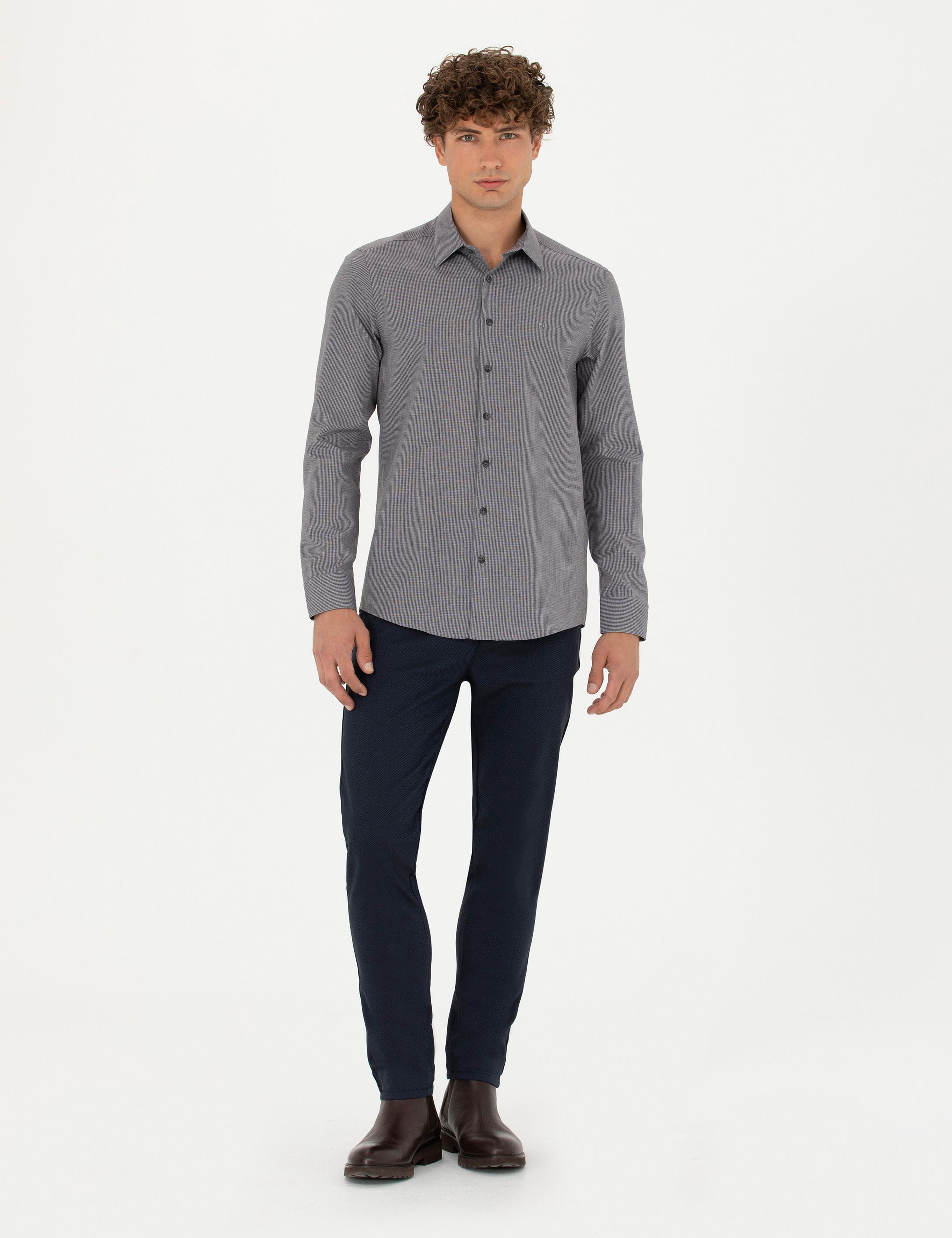 Antrasit Slim Fit Uzun Kollu Gömlek