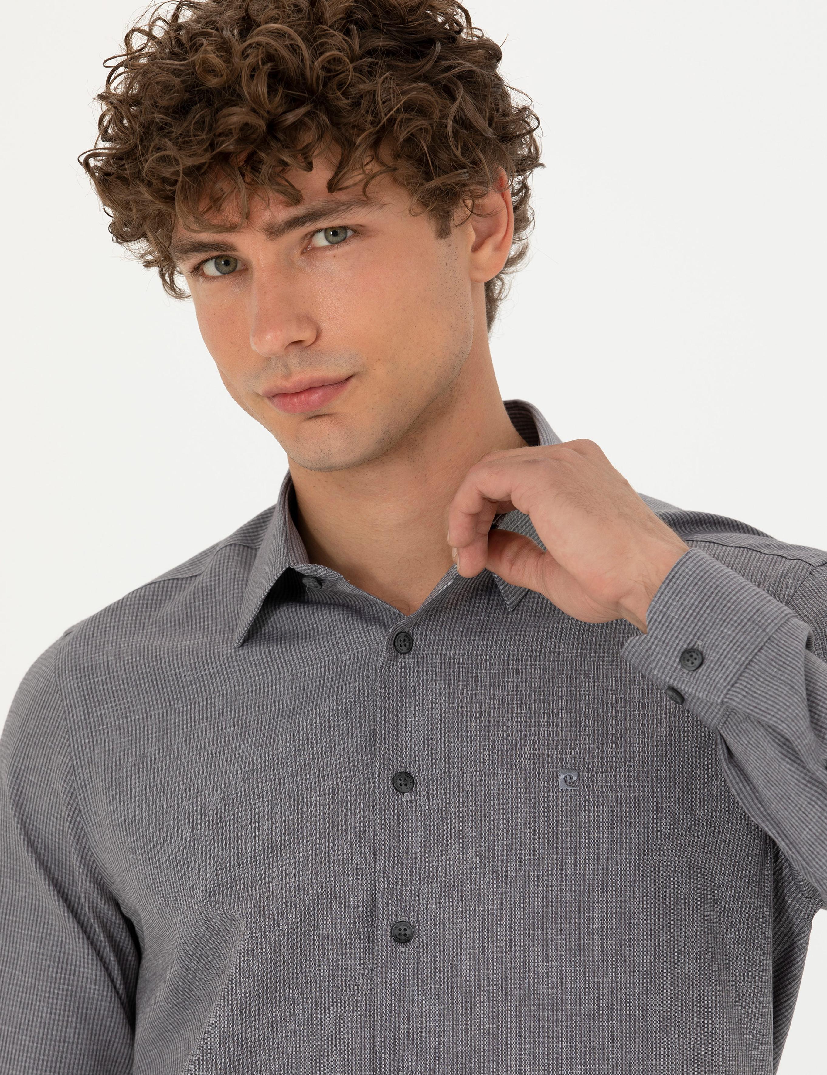 Antrasit Slim Fit Uzun Kollu Gömlek