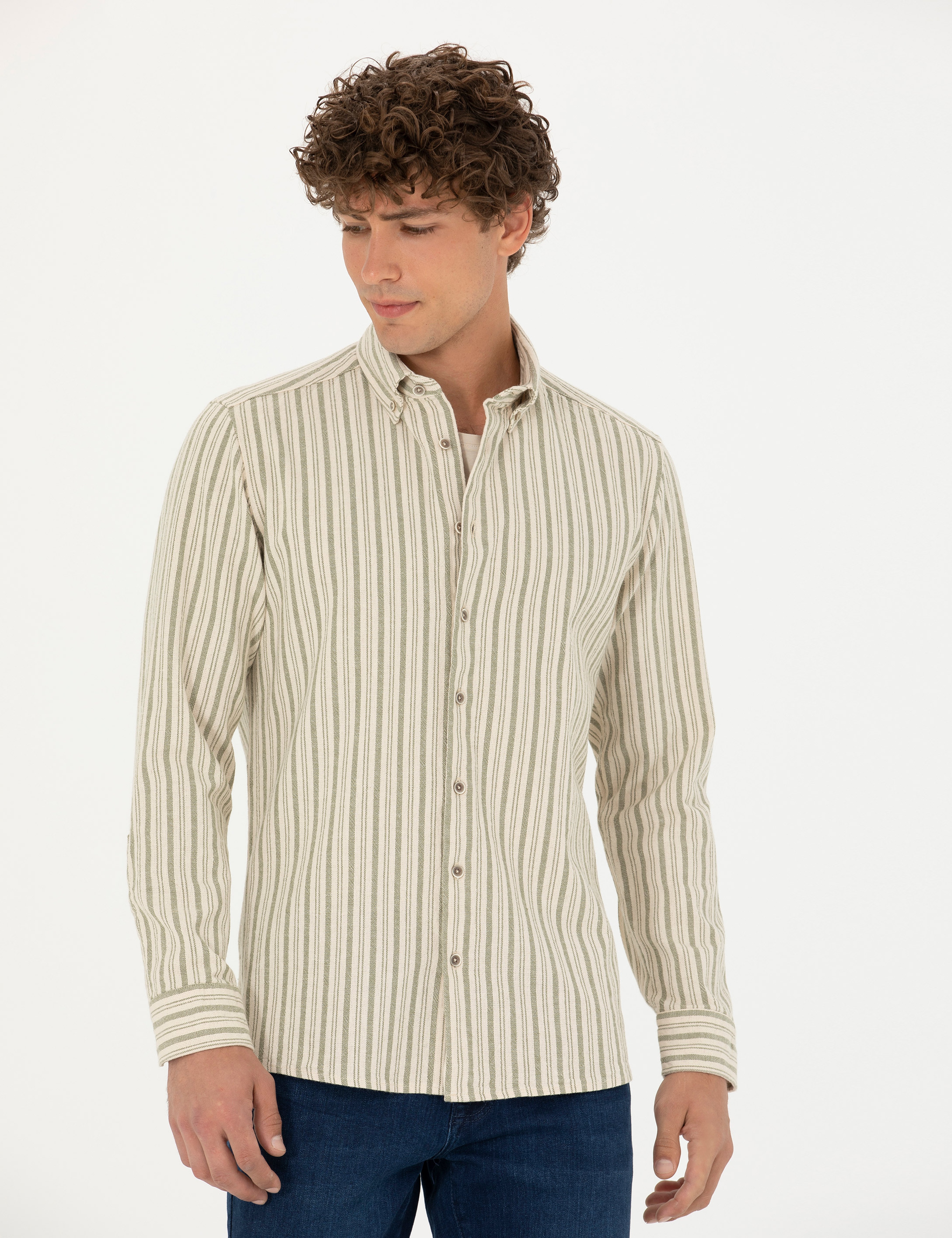Haki Regular Fit Uzun Kollu Gömlek - Image 3