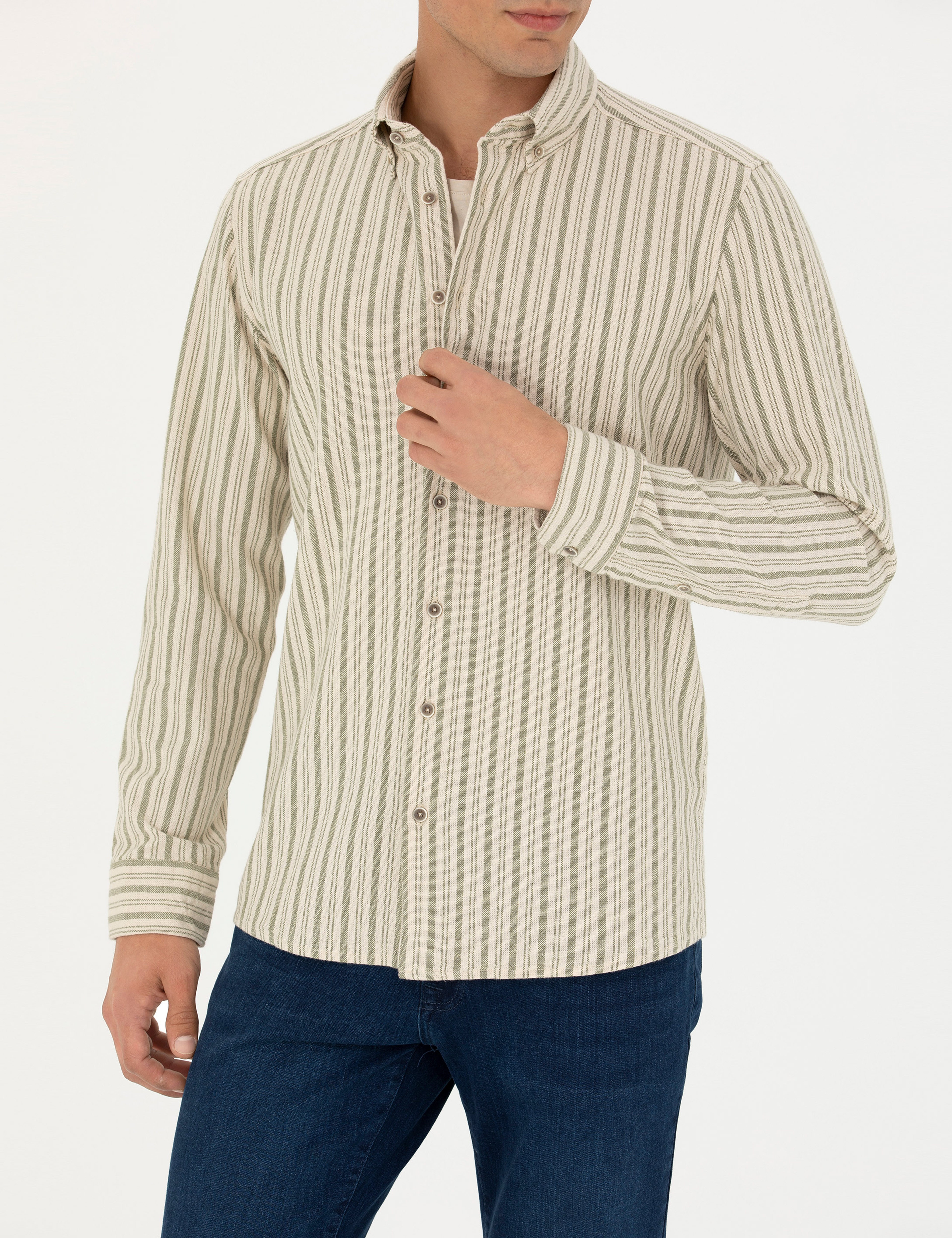 Haki Regular Fit Uzun Kollu Gömlek