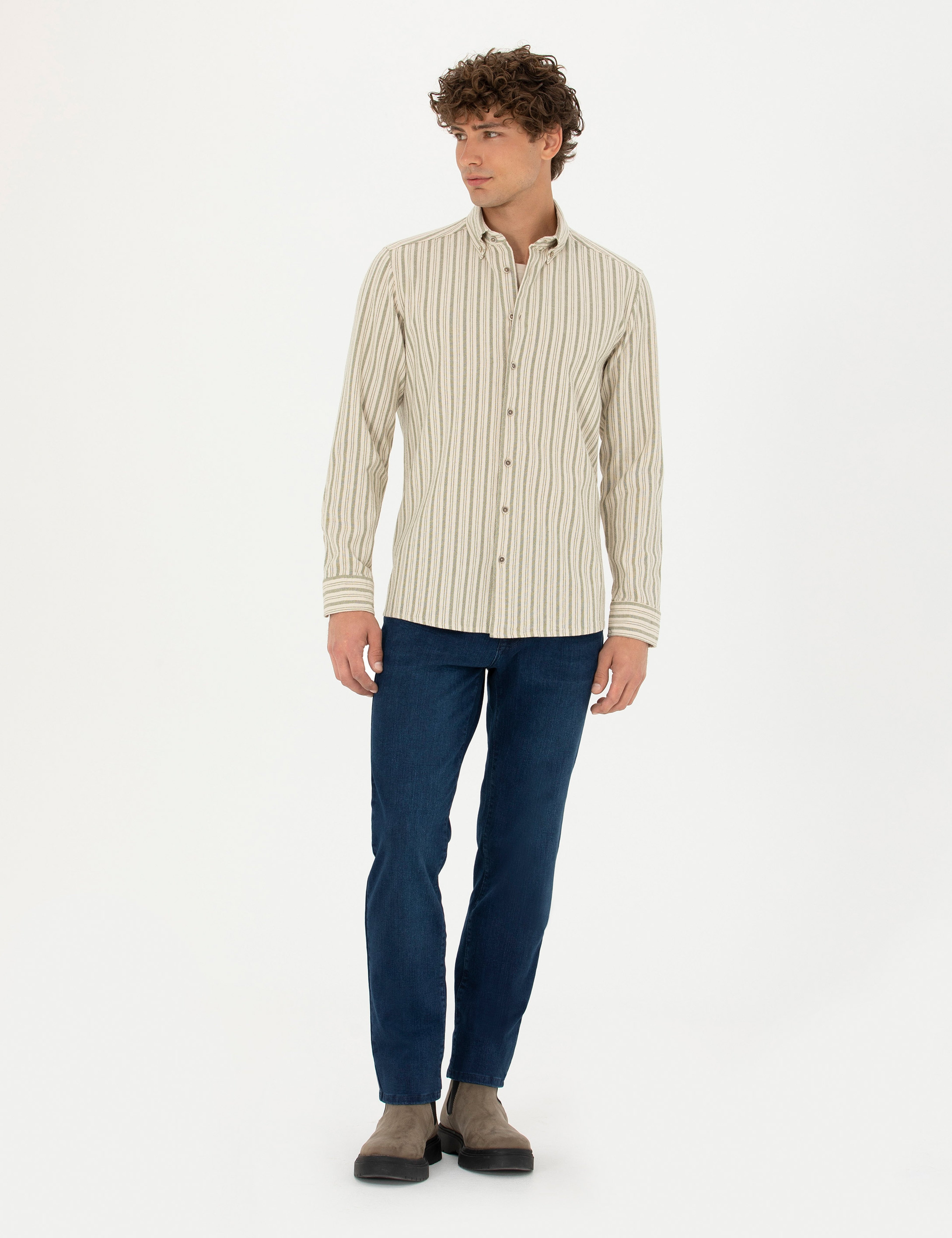 Haki Regular Fit Uzun Kollu Gömlek - Image 4